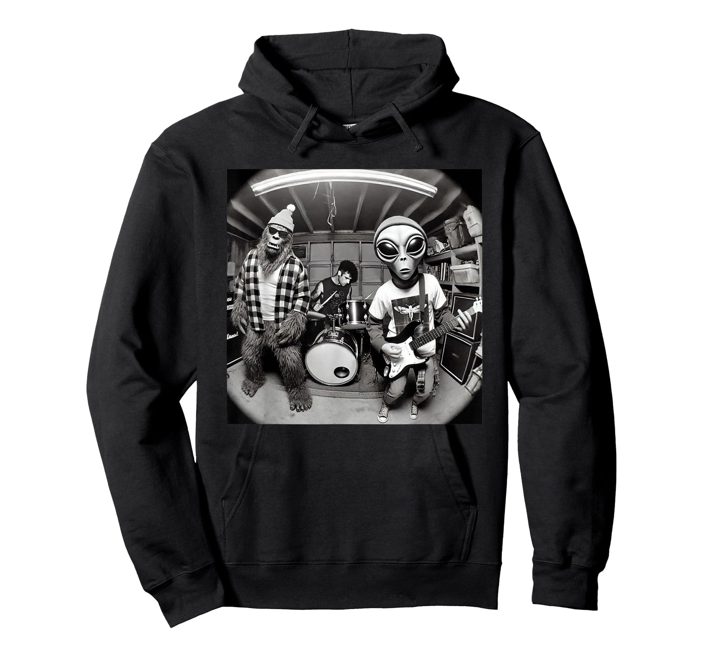 Garage Band Funny Bigfoot Alien 90s Grunge Rock Sasquatch T-Shirt