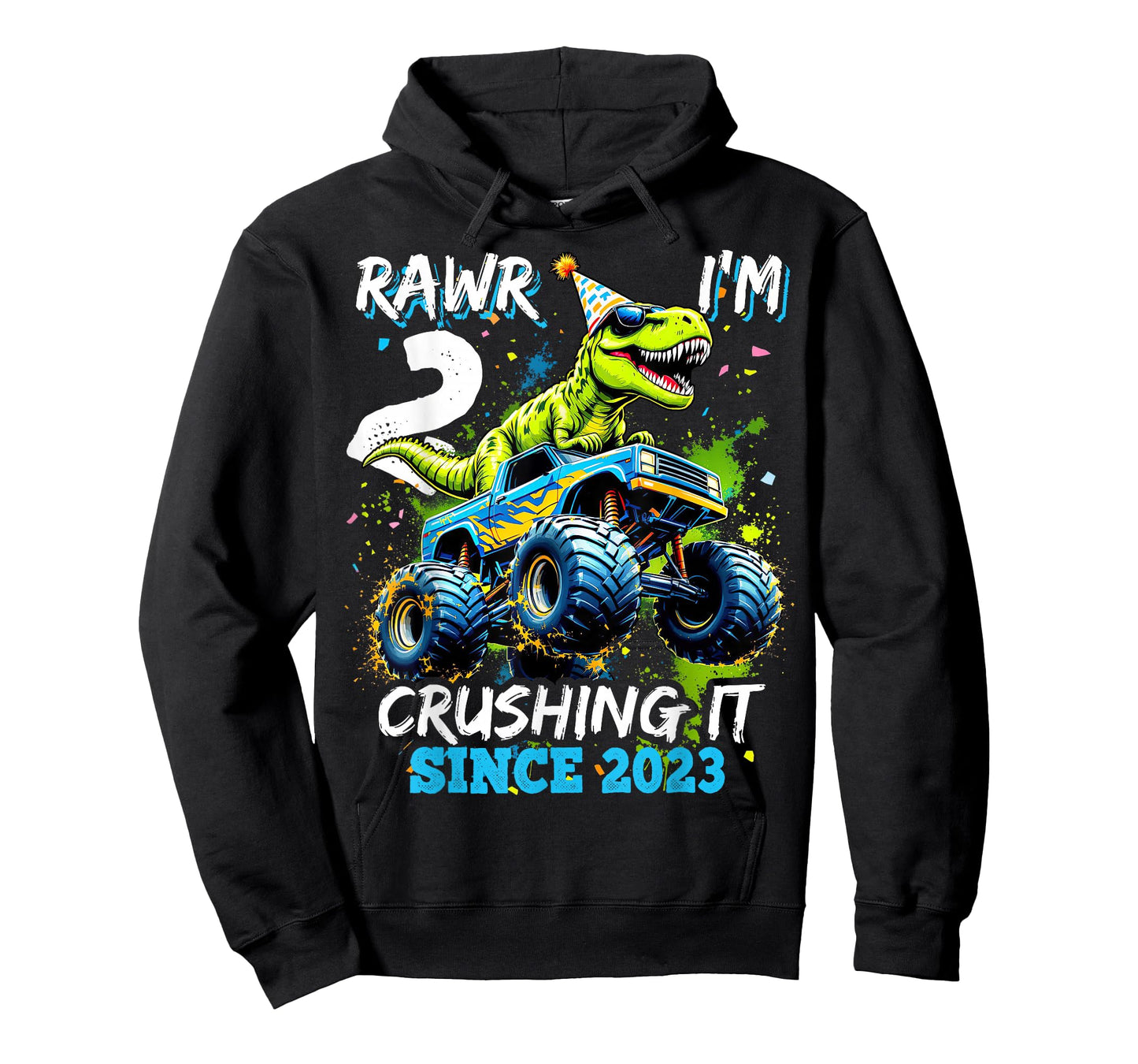 2nd Birthday Monster Truck Dinosaur Party Boys Rawr I'm 2 T-Shirt