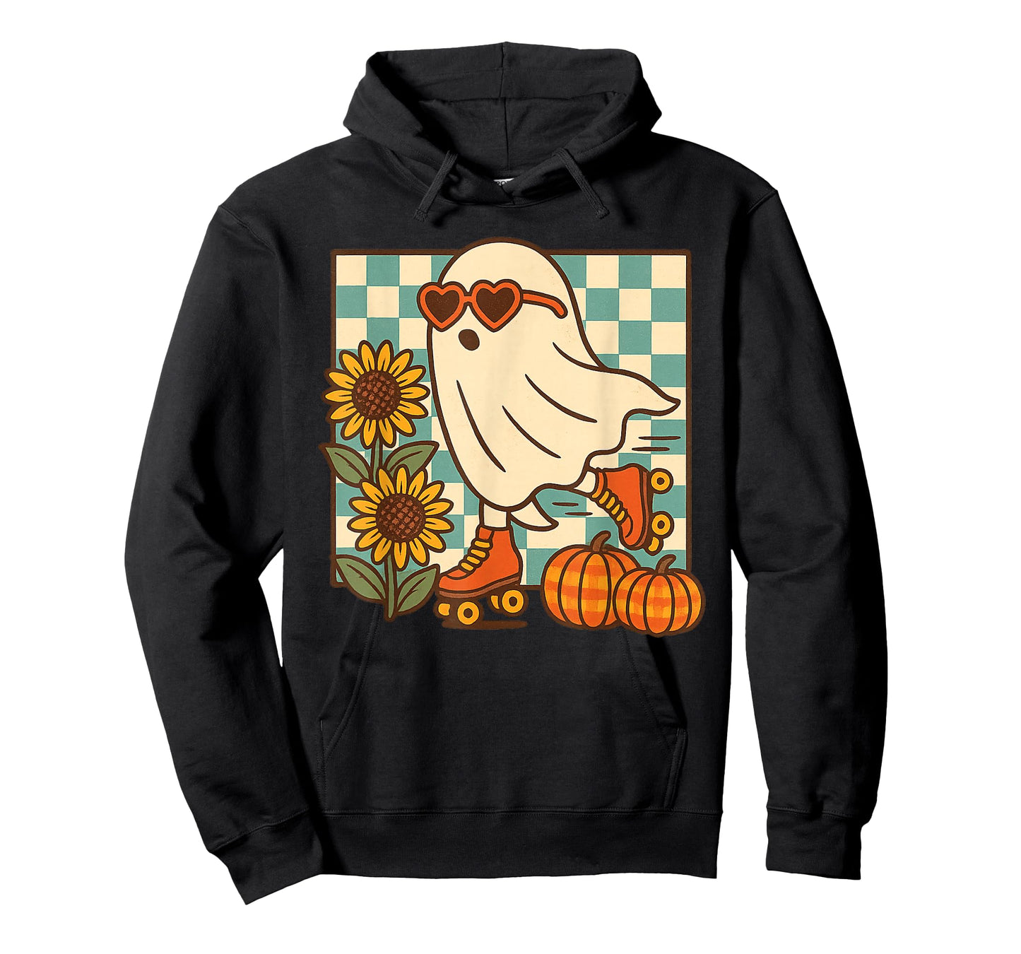 Retro Fall Ghost Roller Skating Halloween Graphic T-Shirt