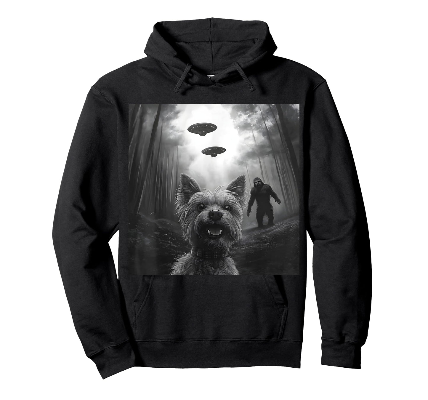 Yorkie vs. Bigfoot – Funny Yorkshire Terrier Alien Encounter T-Shirt