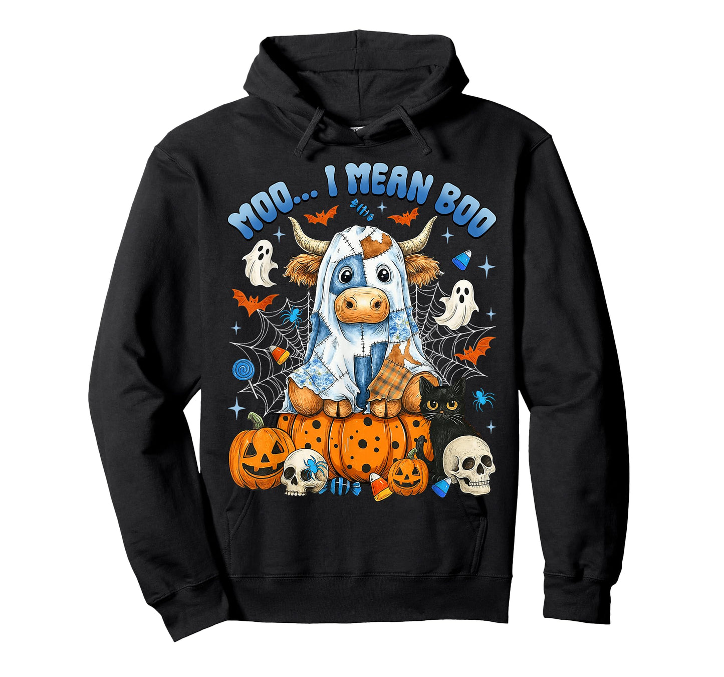 Moo I Mean Boo Funny Highland Cow Ghost Halloween Women Kids T-Shirt