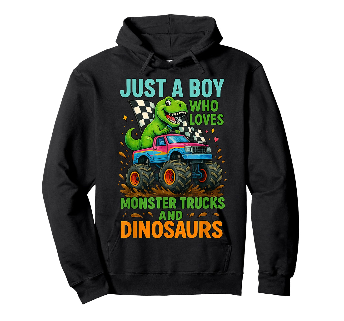 Just A Boy Who Loves Monster Trucks and Dinosaurs Cute T-Rex T-Shirt