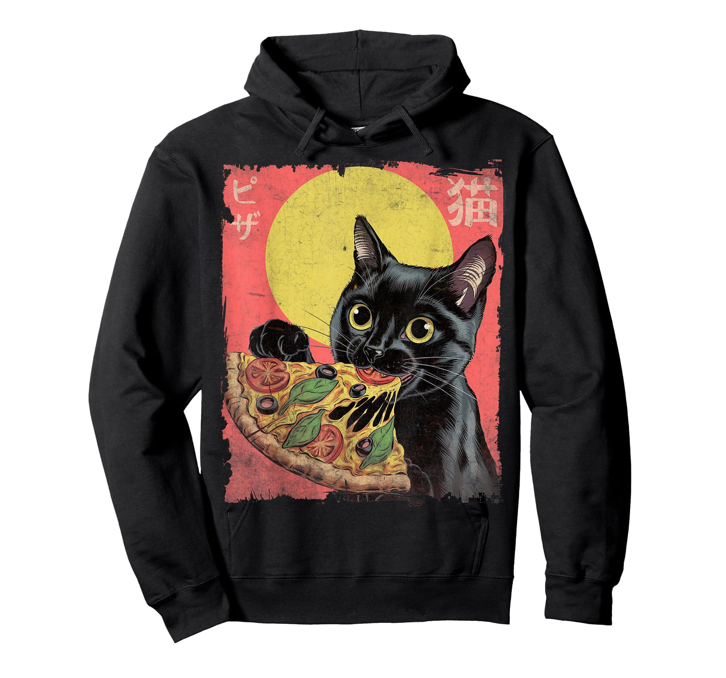 Aesthetic Cat Eating Pizza Japanese Kawaii Anime Cat Pizza T-Shirt
