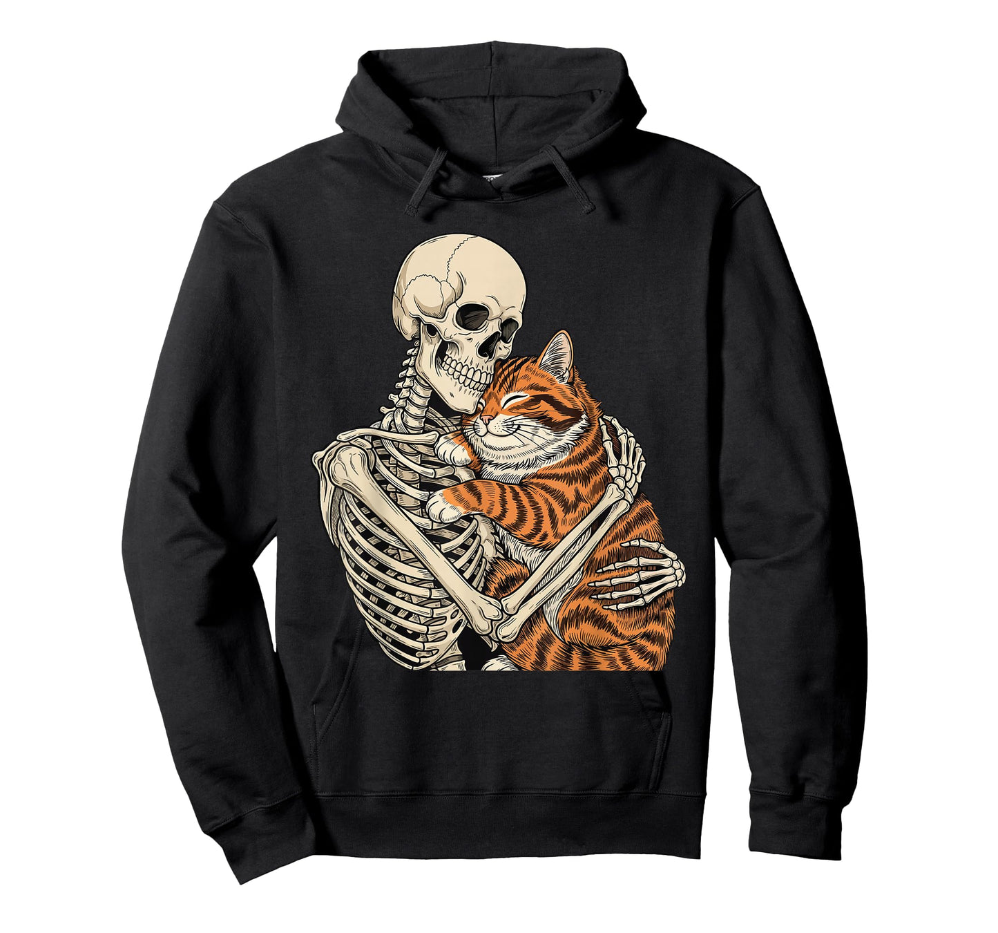 Skeleton Hugging Cat - Spooky Halloween Cat Lover Kitty T-Shirt