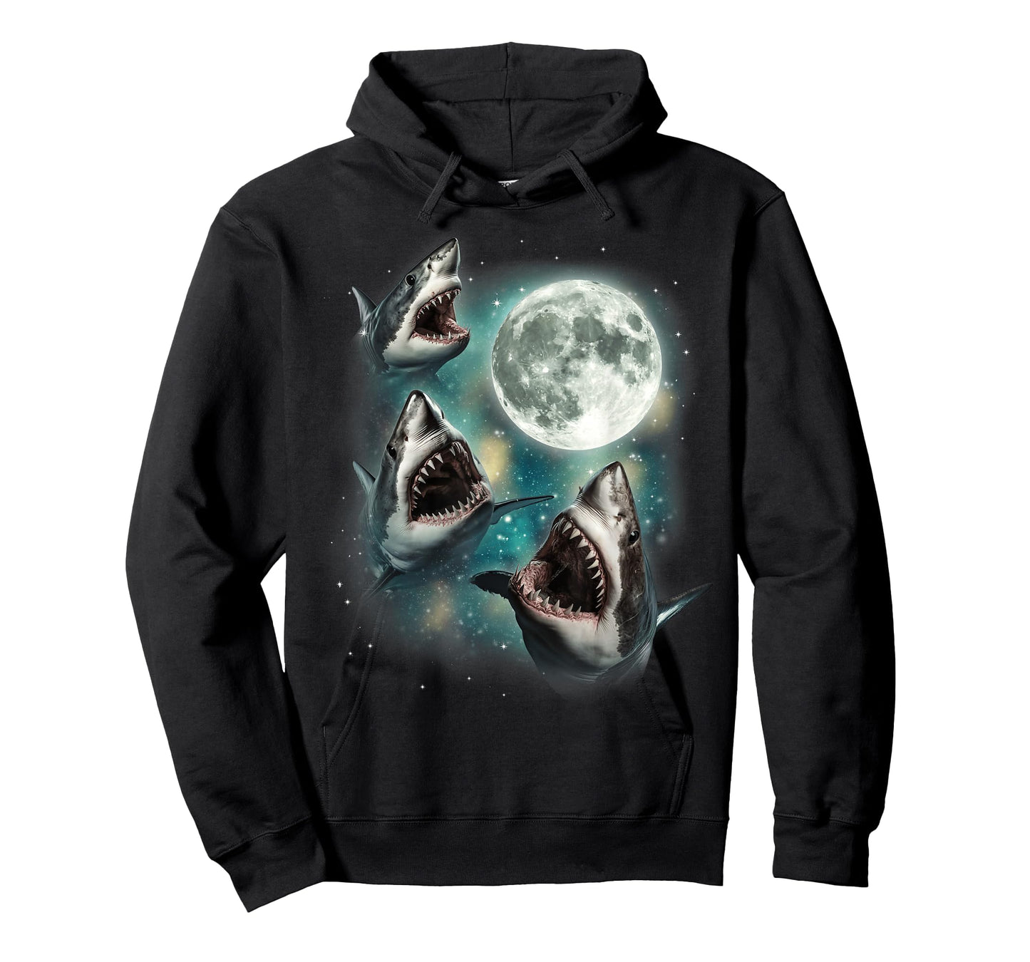 Three Shark Moon | 3 Great Whites Howling Wolfs Moon Parody T-Shirt