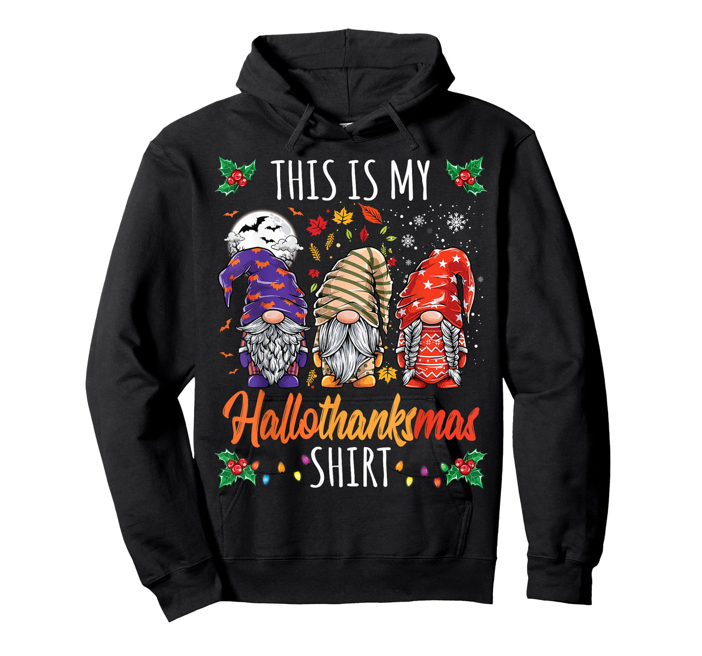 Halloween Thanksgiving Christmas Funny Hallothanksmas Gnomes T-Shirt