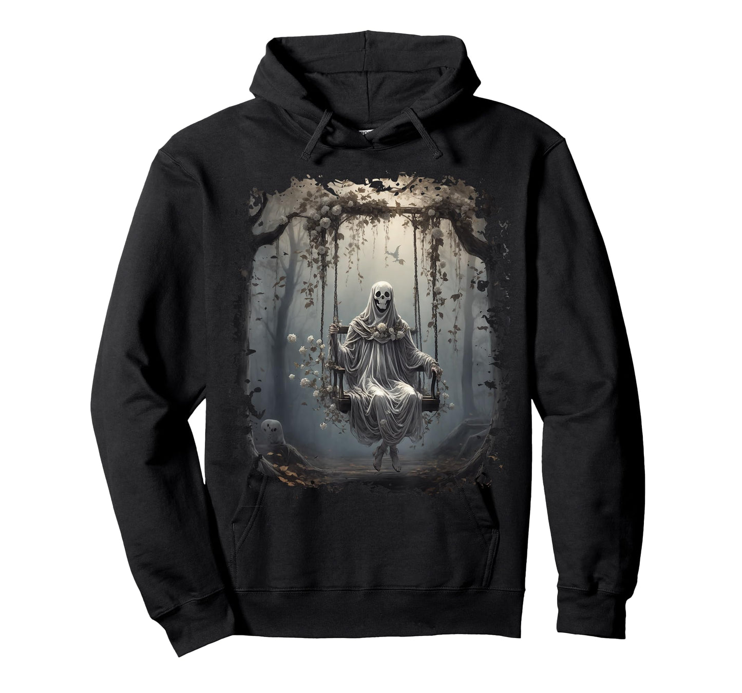 Vintage Floral Ghost On Swing In Forest Halloween Gothic T-Shirt