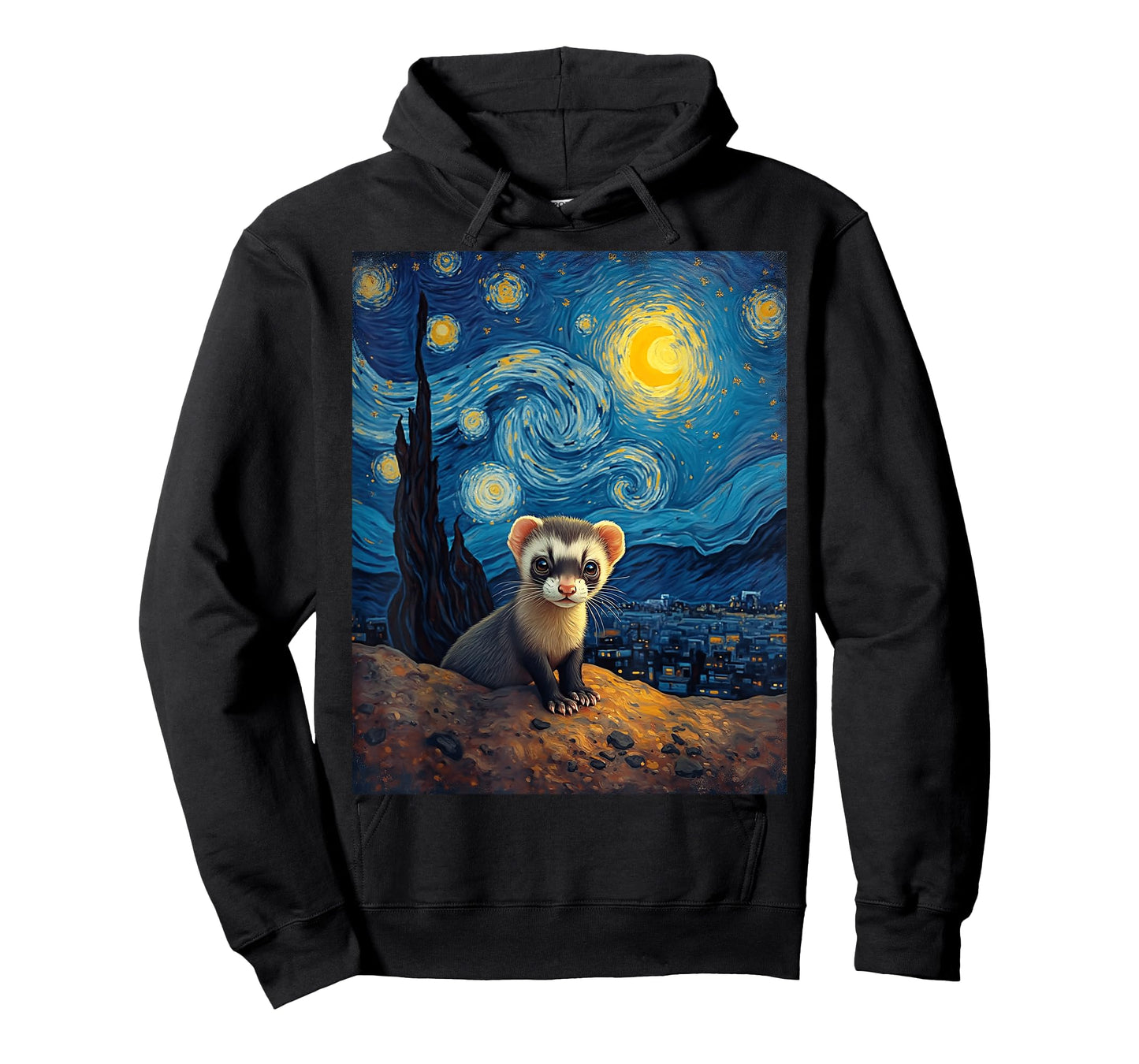 Van Gogh's Starry Night Black-Footed Ferret Prairie Ghost T-Shirt