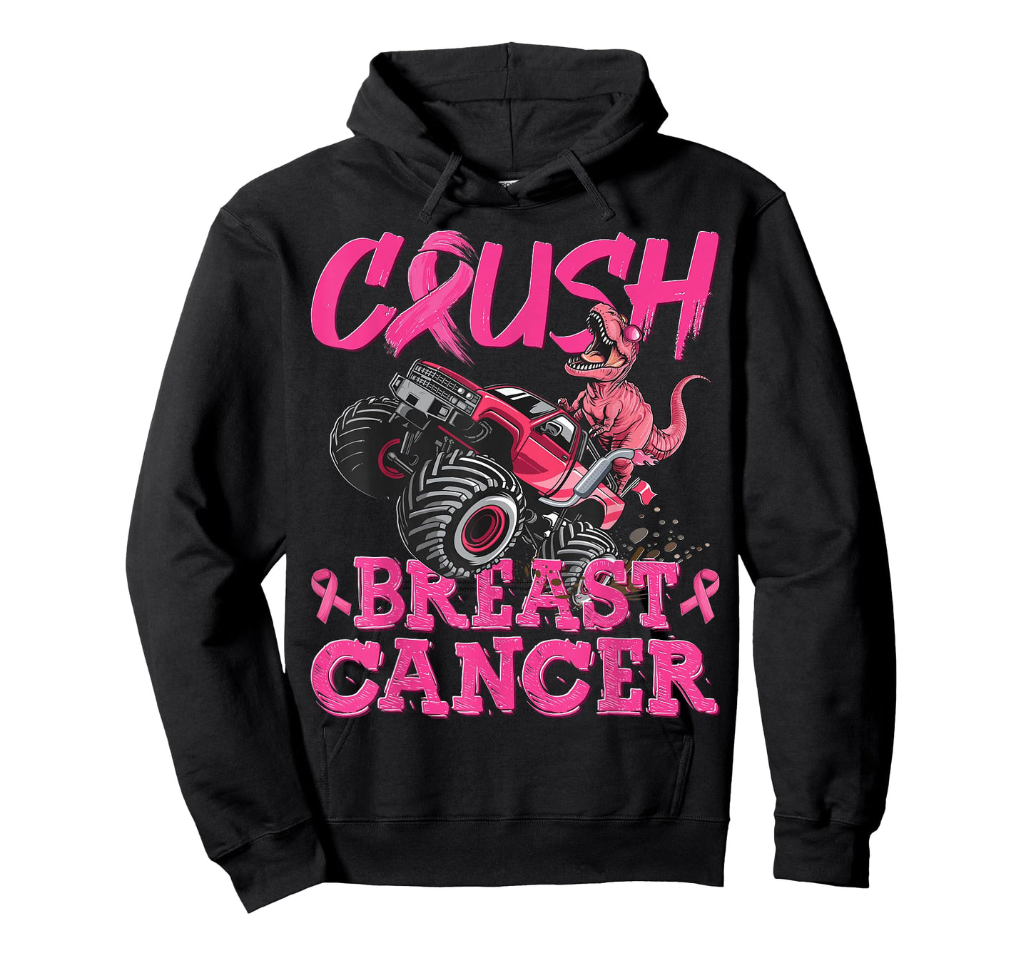 Crush Breast Cancer Dinosaur T Rex Monster Truck Boys Kids T-Shirt