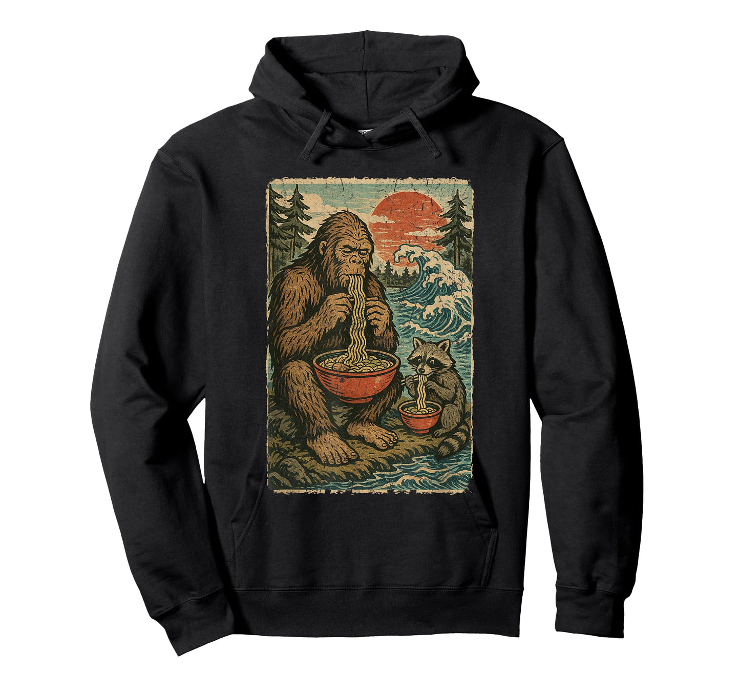 Anime Bigfoot Racoon Eating Ramen Funny Japanese Manga T-Shirt