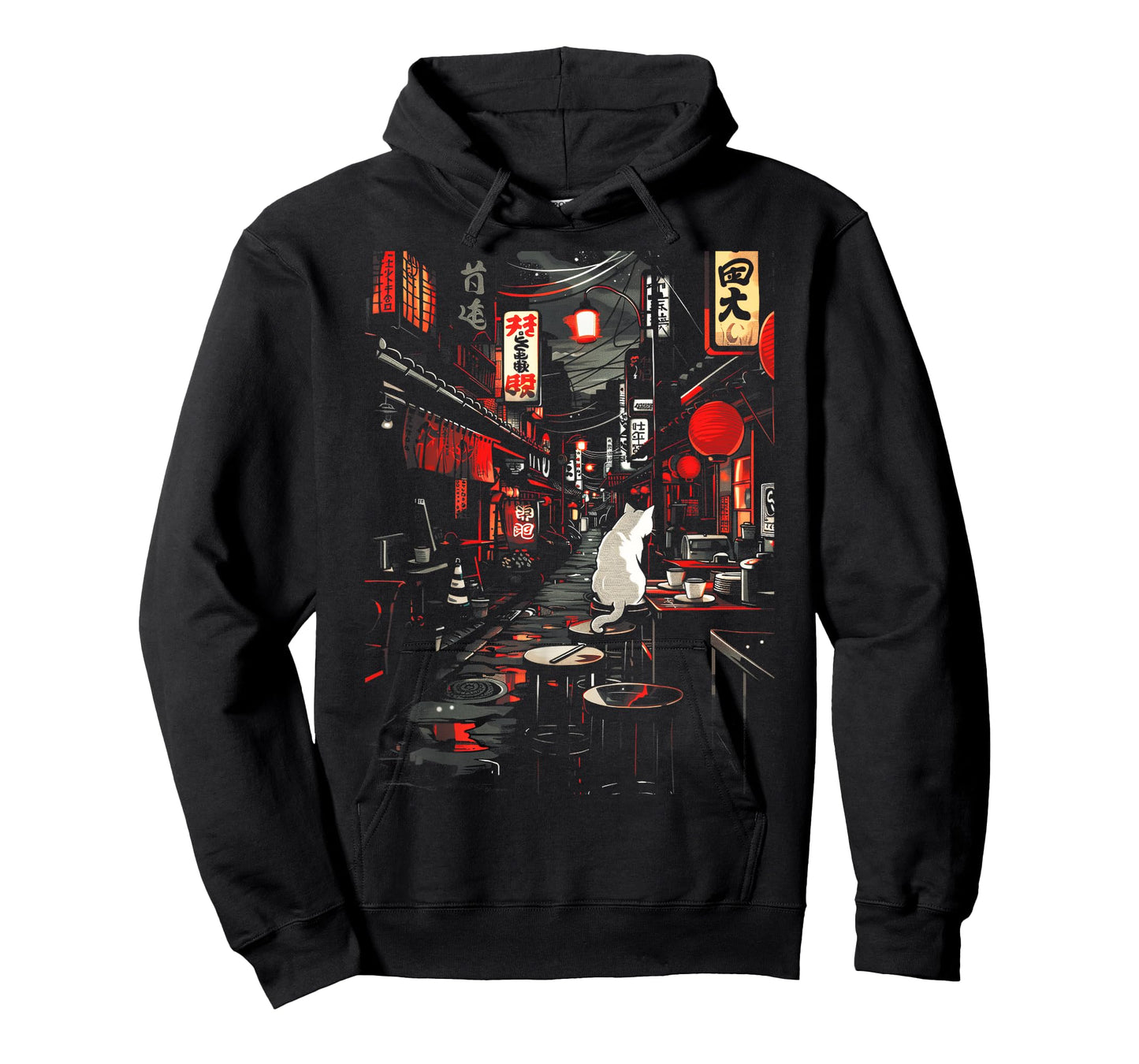 Japanese City Vintage Cat Sushi Japanese street Men Women T-Shirt