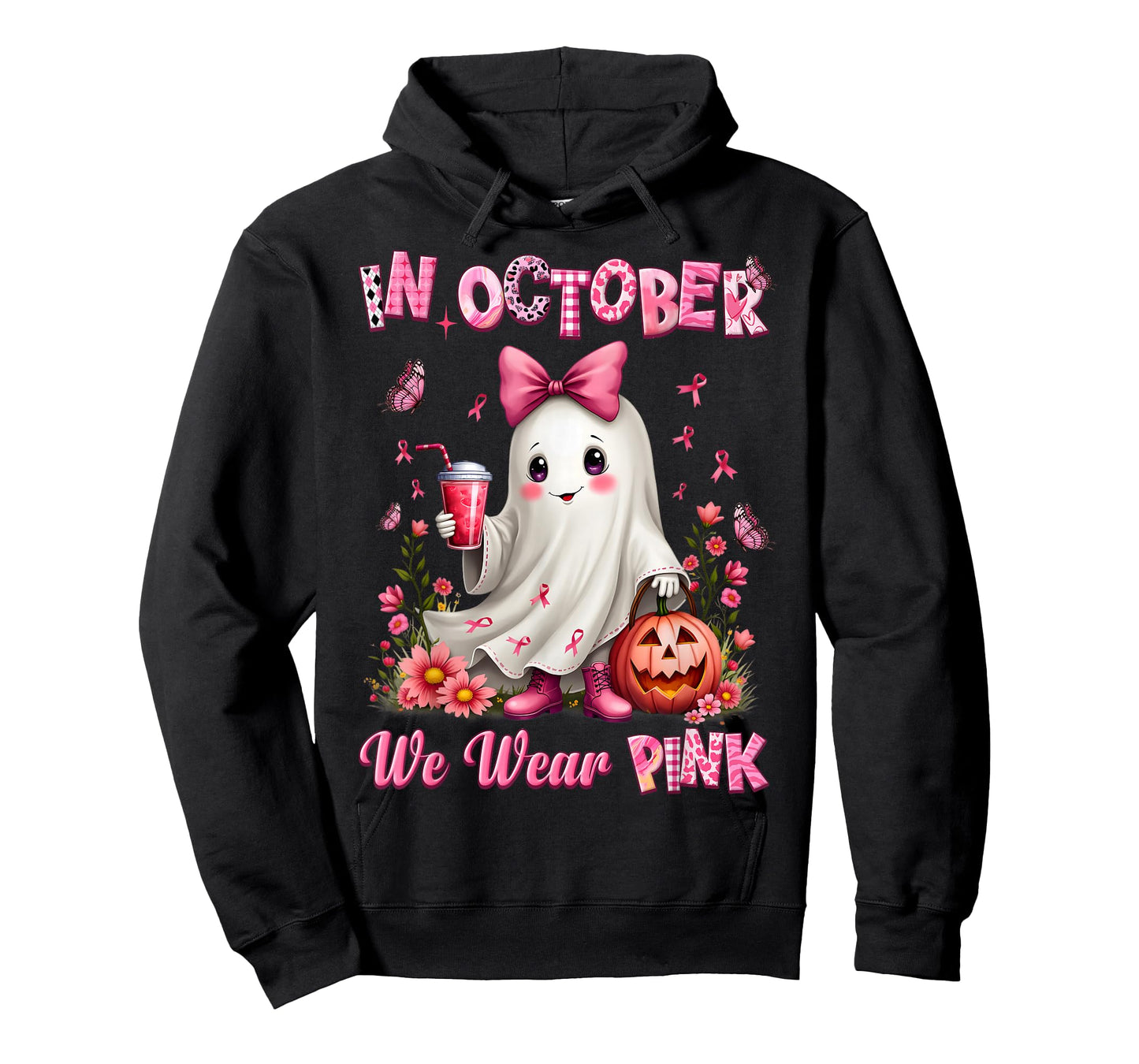 In October We Wear Pink Ghost Breast Cancer Awareness T-Shirt