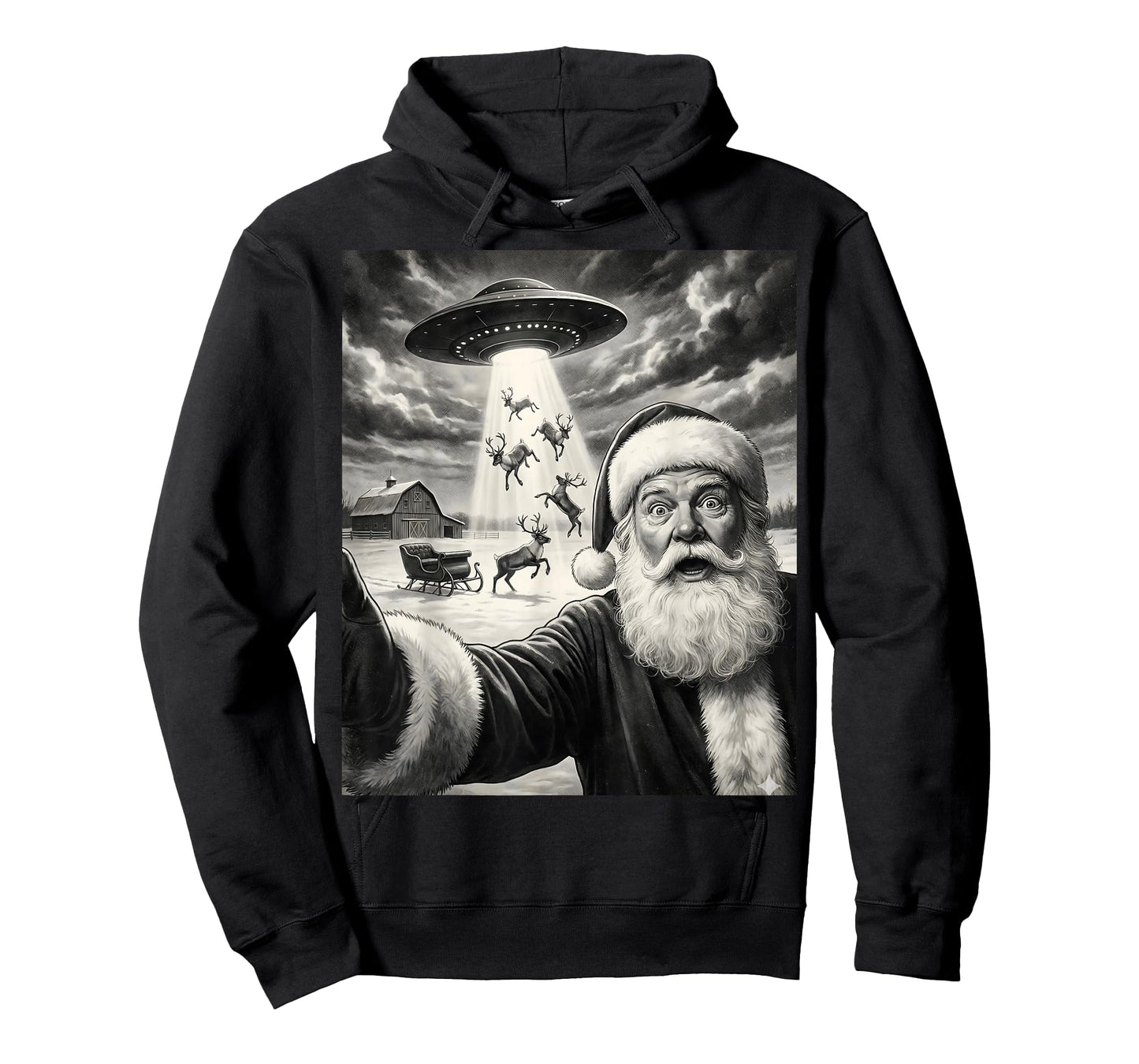 Santa Selfie with Alien UFO Funny Reindeer Men Women Kids T-Shirt