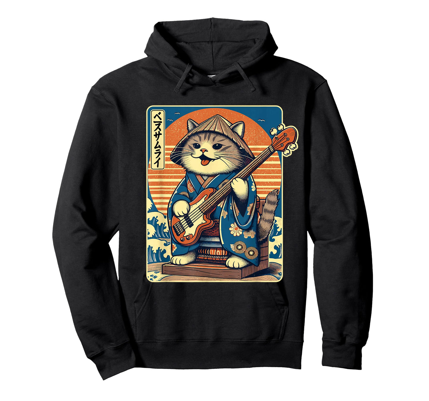 Japanese Samurai Cat Playing The Bass T-Shirt