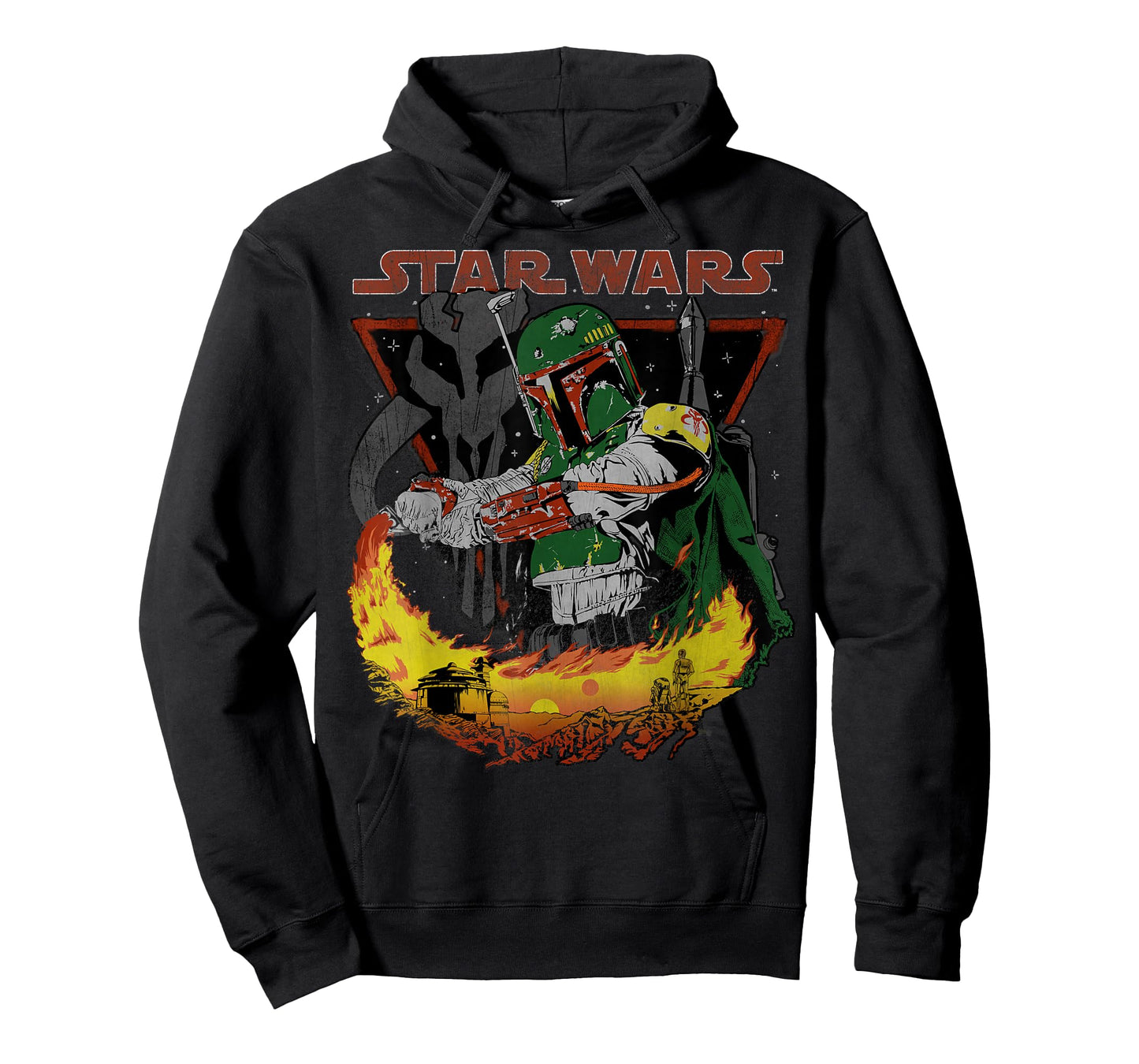 Star Wars Boba Fett Tatooine Flame Retro Poster T-Shirt