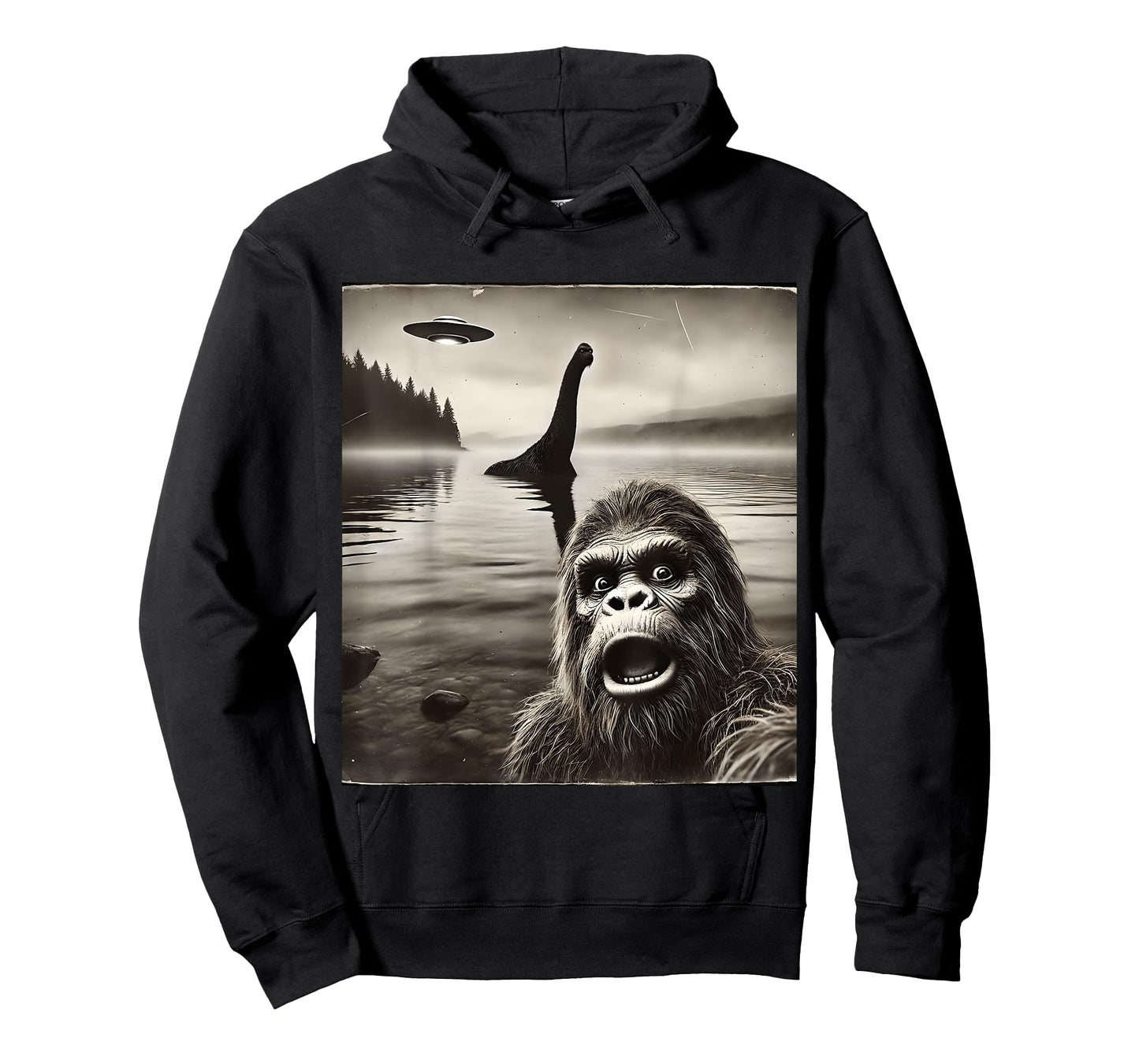 Bigfoot Selfie With Loch Ness Monster And UFO Aliens Graphic T-Shirt