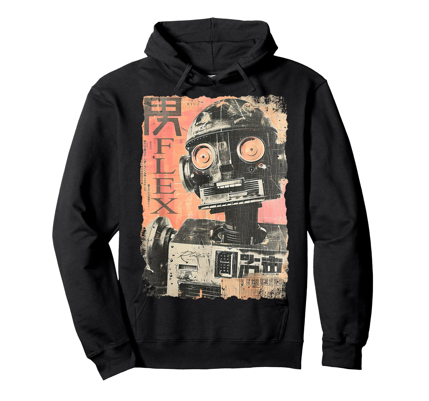 RTUZ Hip Hop Y2K Vintage Hipster Edgy Urban Streetwear Robot T-Shirt - Black, Small