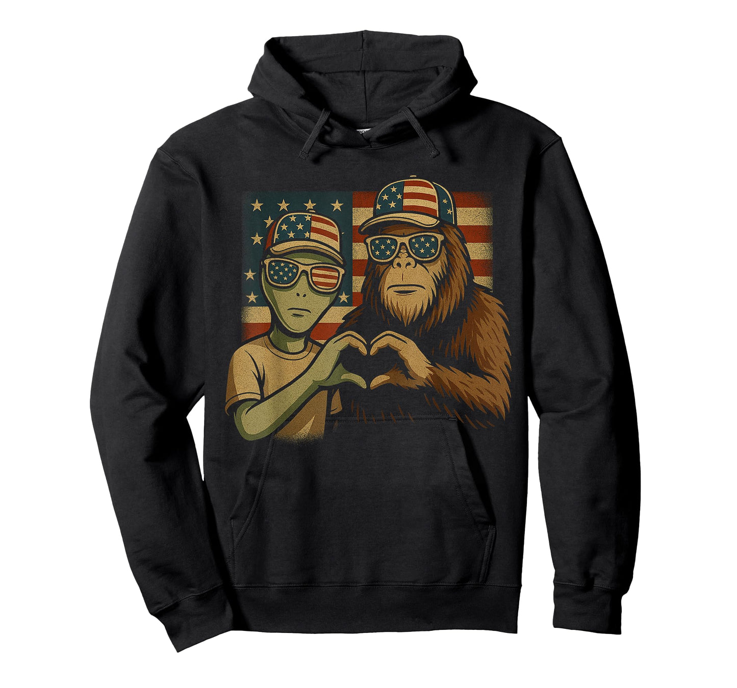 Funny Bigfoot Sasquatch UFO Bigfoot And Alien 4th Of July T-Shirt