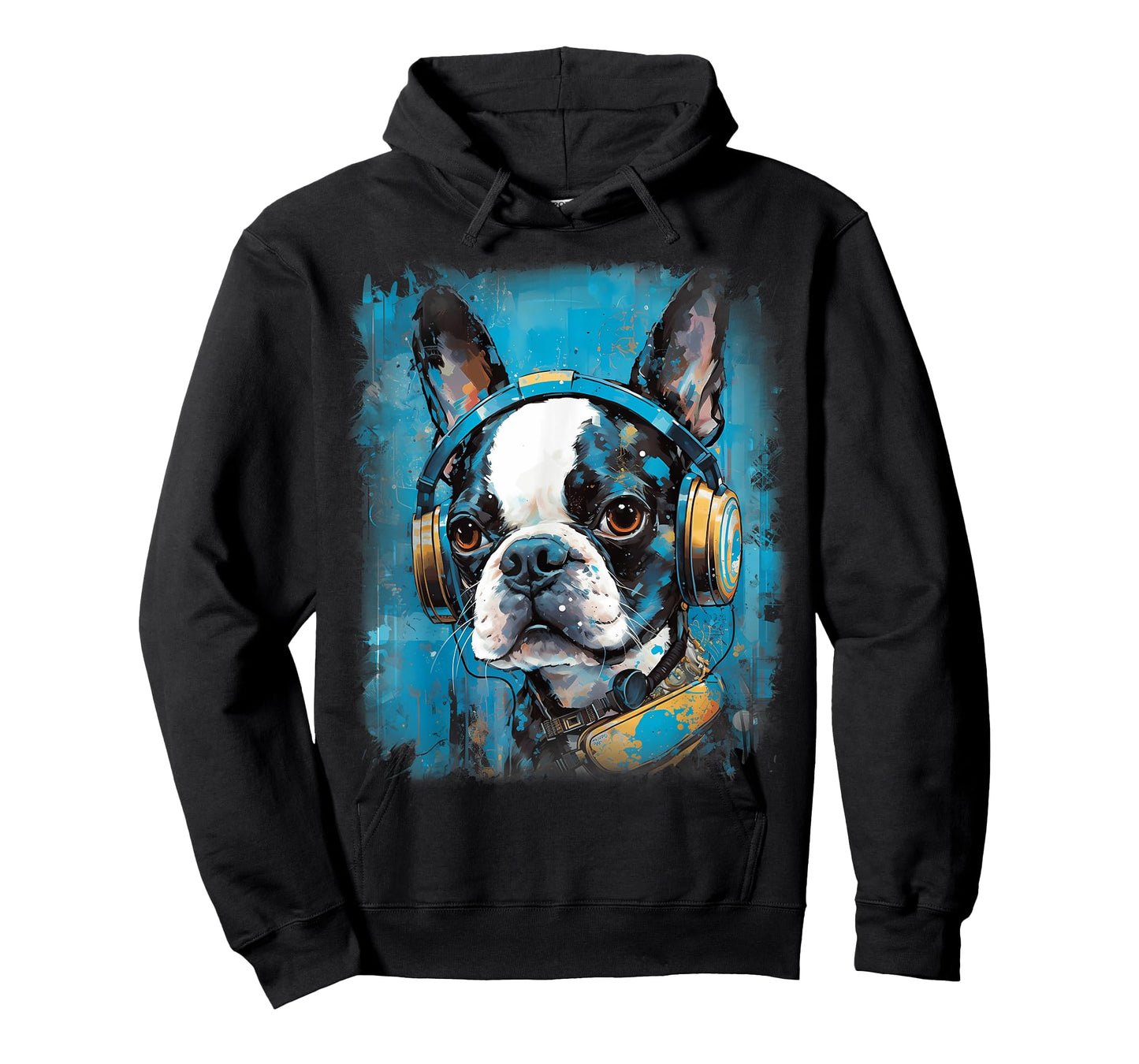 Rave EDM Boston Terrier Dog Headphone T-Shirt for Men Women Kids