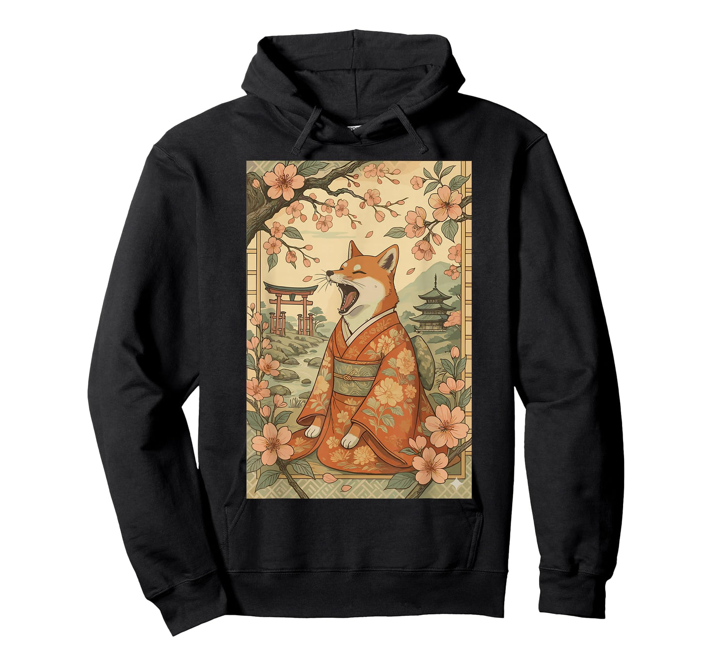 Funny Dog Shirt in Kimono Cherry Blossom Japanese Art T-Shirt