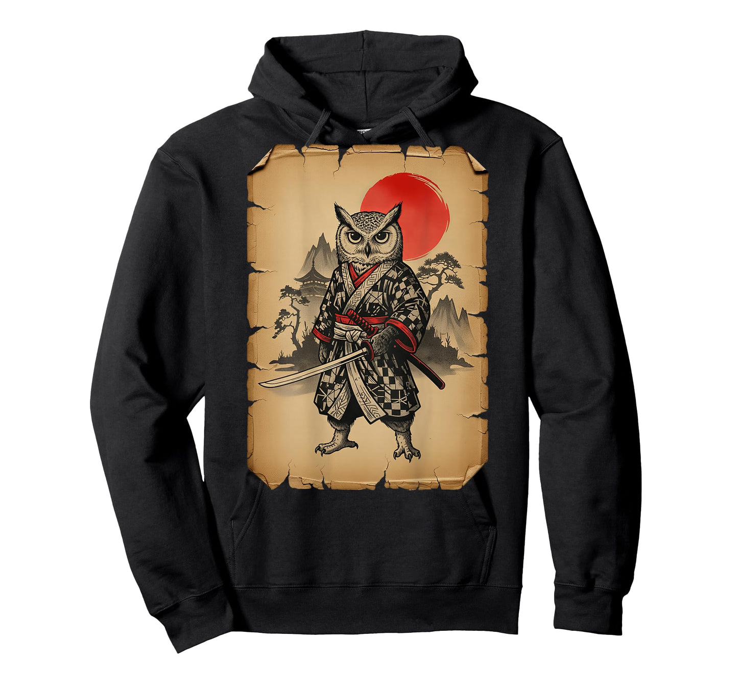 Samurai Owl Japanese Art Anime (On Back) T-Shirt