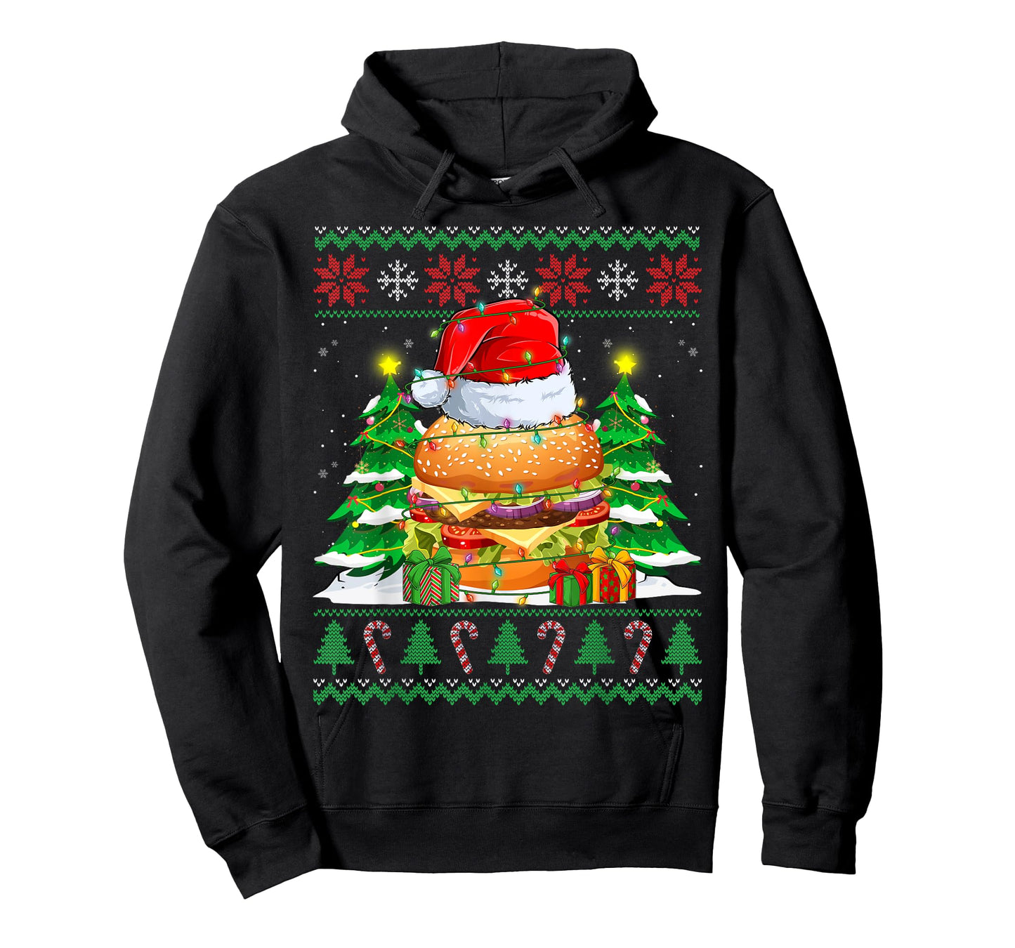 Santa Hamburger Fast Food Lovers Ugly Xmas Sweater Christmas T-Shirt