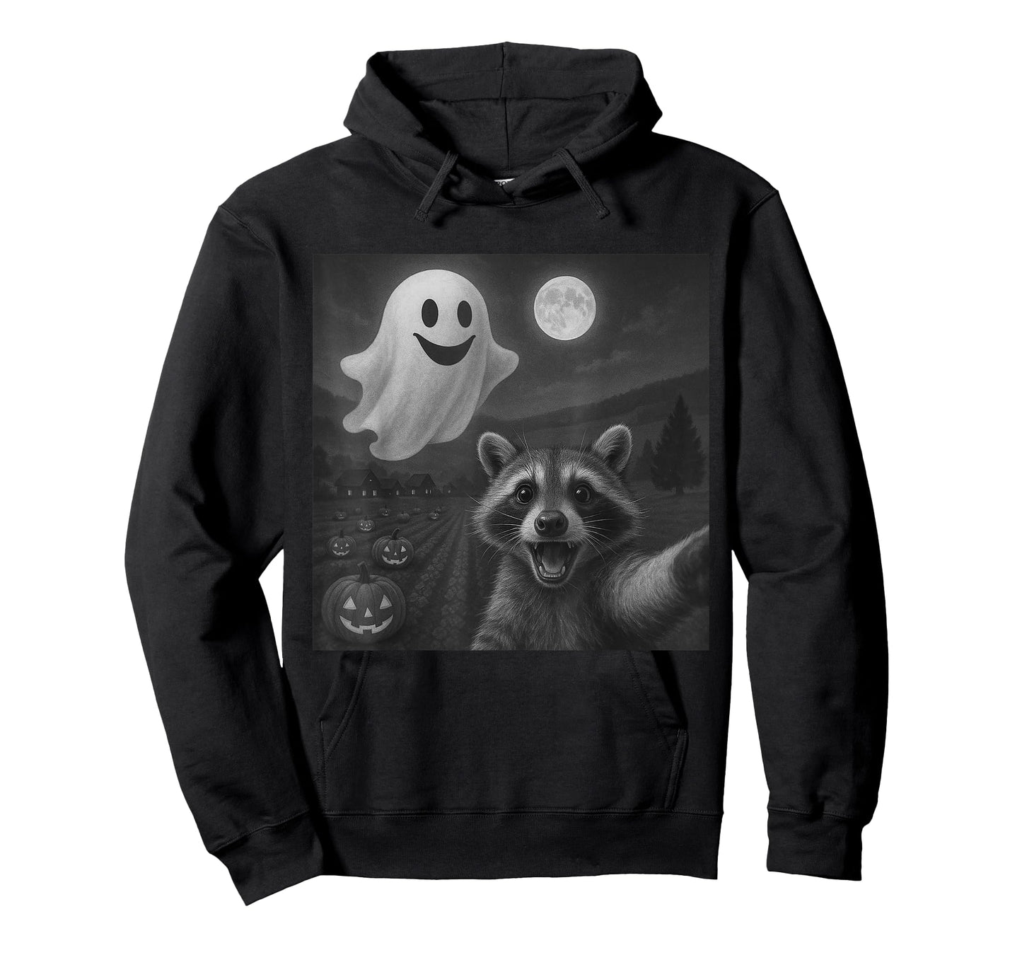 Raccoon Selfie With Ghost Funny Raccoon Halloween Graphic T-Shirt
