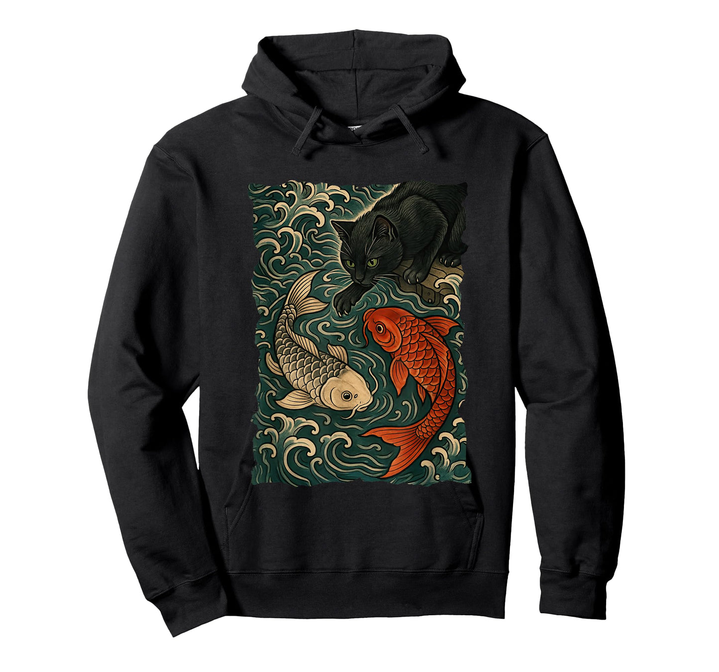 Cat Graphic Tee Women Men Funny Yin Yang Fish Japanese Art T-Shirt