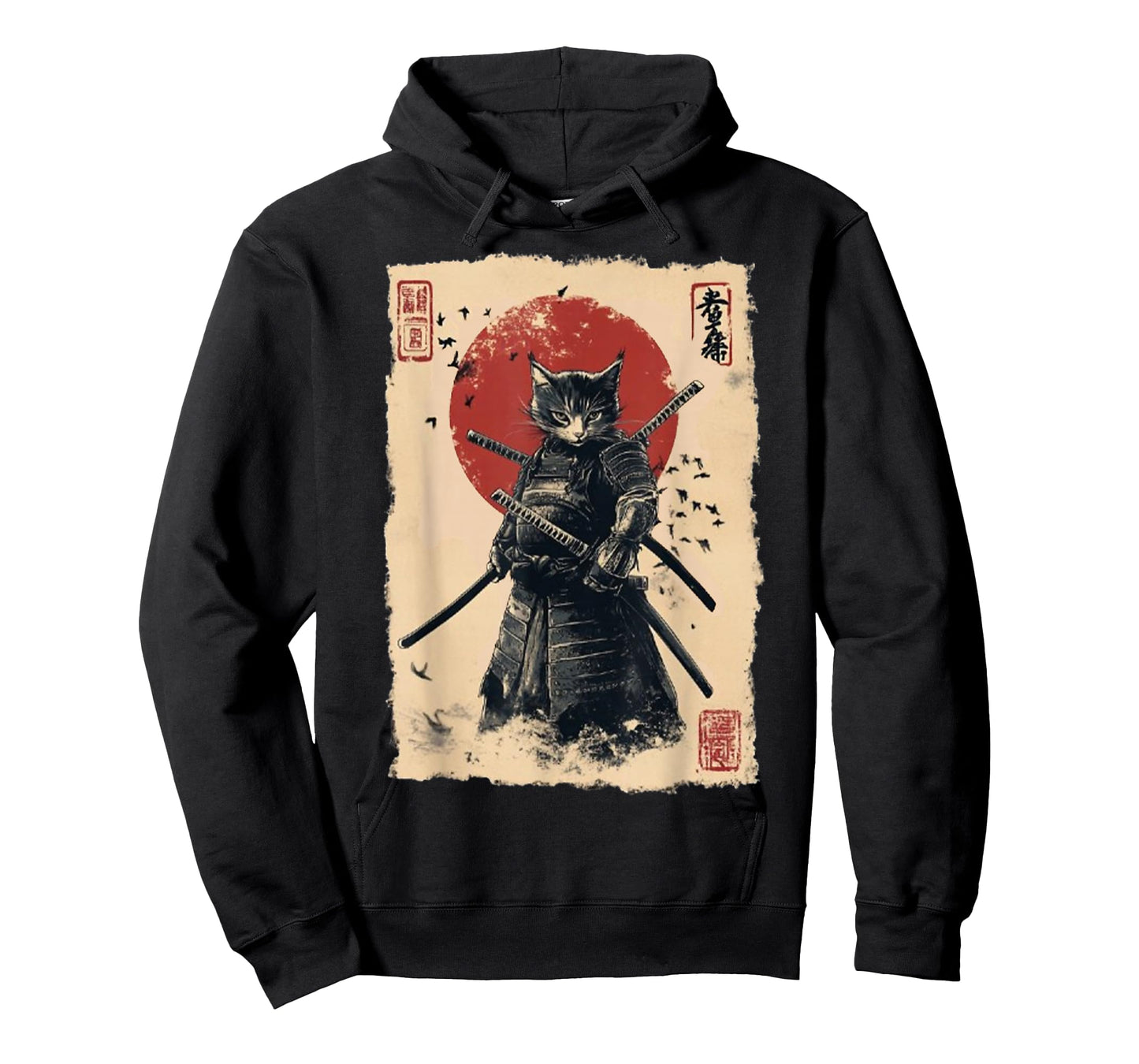 Vintage Japanese Art Anime Graphic Samurai cat Warrior T-Shirt