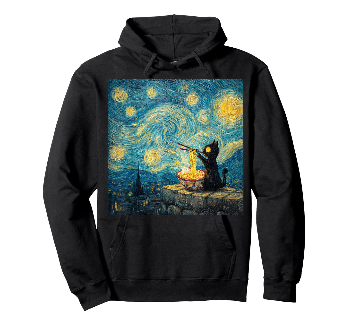 Ramen Cat Under Starry Sky – Cute Noodles & Cat Lovers Art T-Shirt