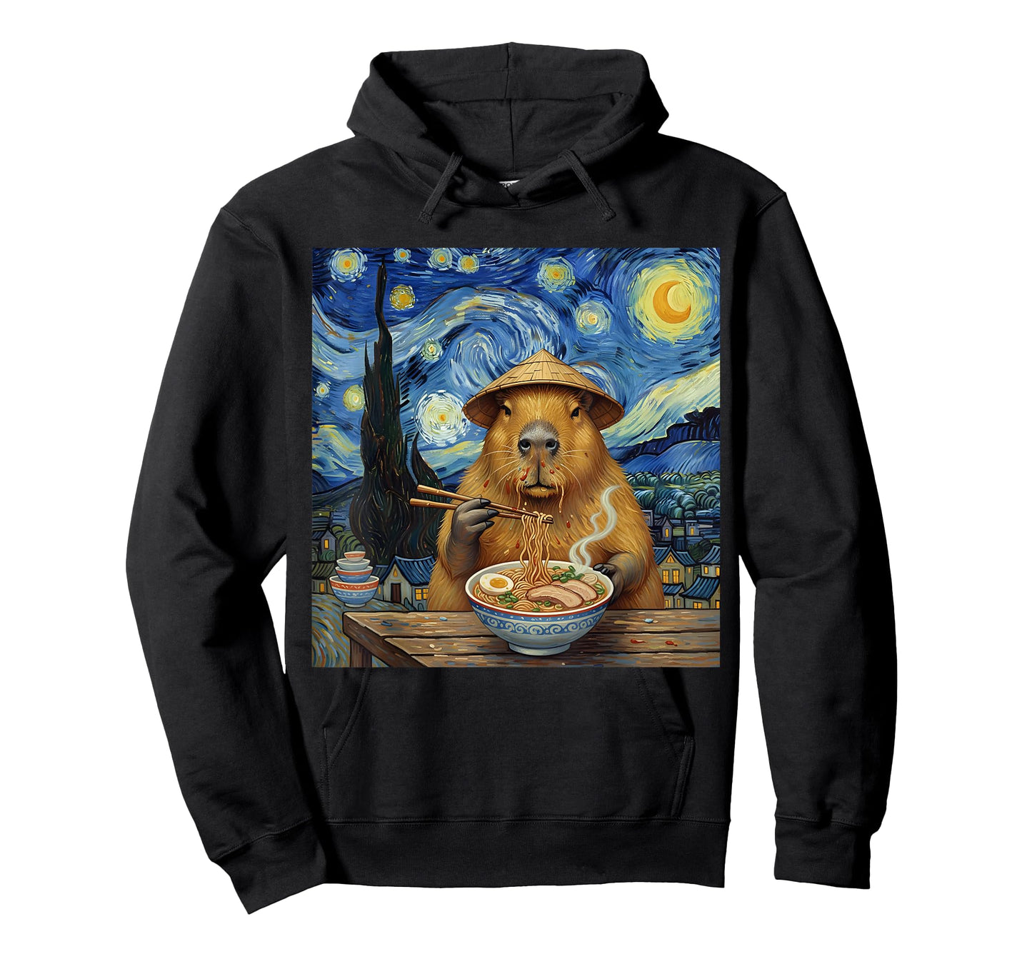 Capybara Eating Ramen Van Gogh Style Art Men Women Kids T-Shirt