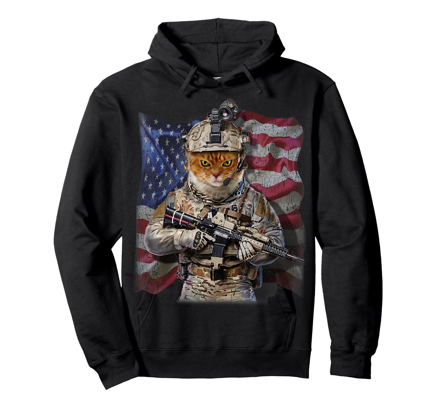 USA America Patriot Tabby Cat as Army Commando T-Shirt