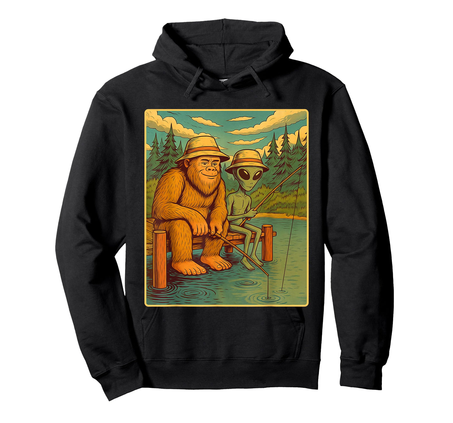 Bigfoot And Alien Fishing - Fisherman Angler Angling T-Shirt