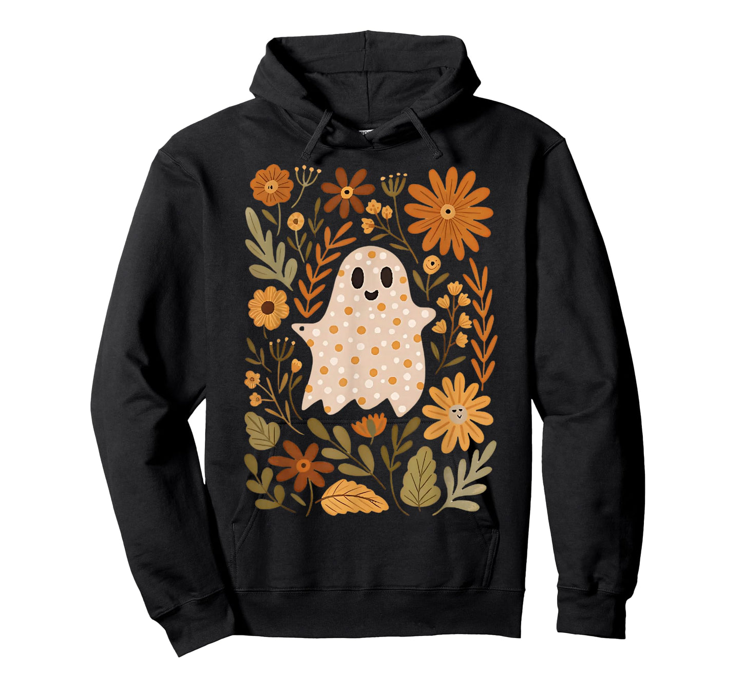 Retro Wildflower Boho Ghost Floral Halloween Cute Fall Vibes T-Shirt