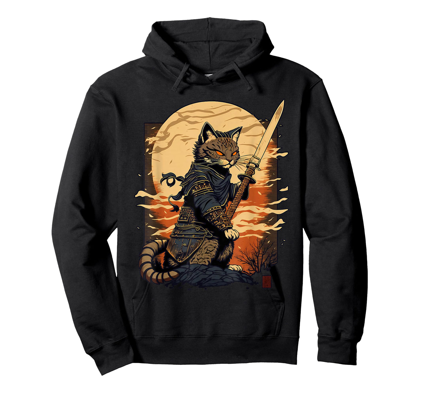 Retro Japanese Warrior Katana Ninja Cat, Samurai Kitten T-Shirt