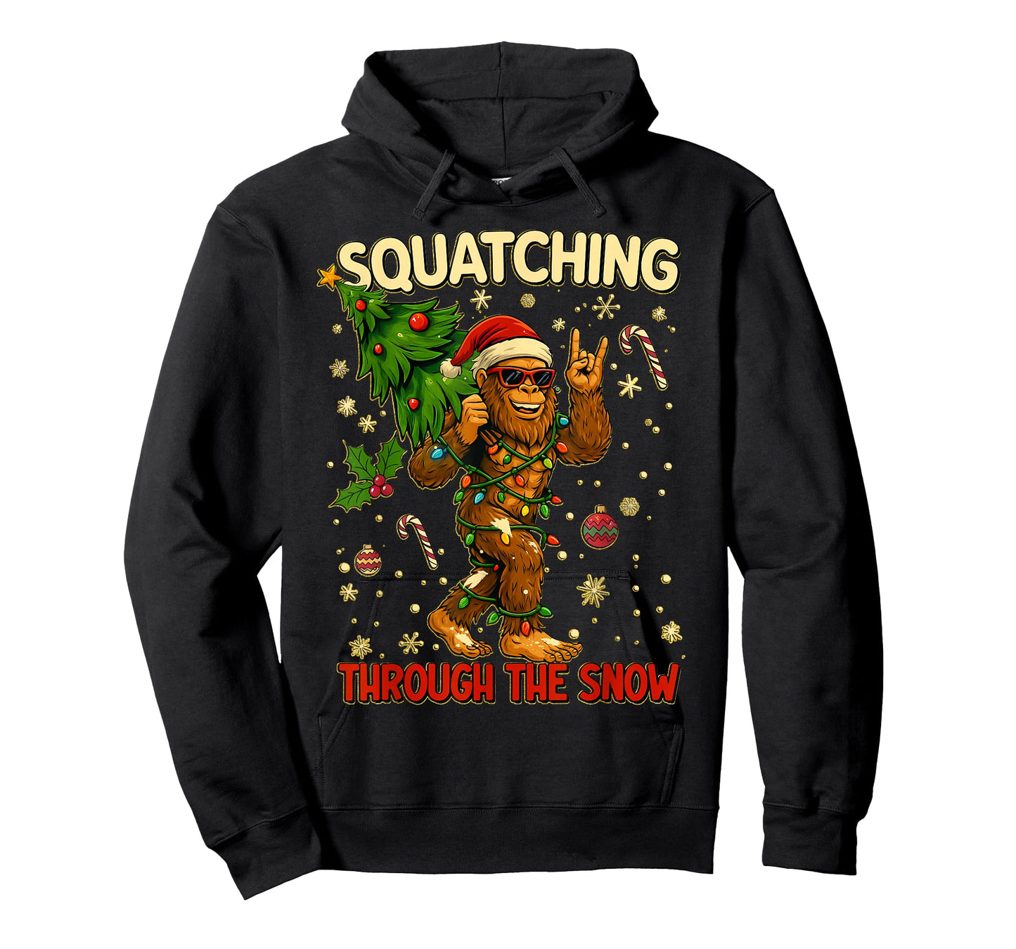 Squatching Through The Snow Funny Bigfoot Xmas Lights Gifts T-Shirt