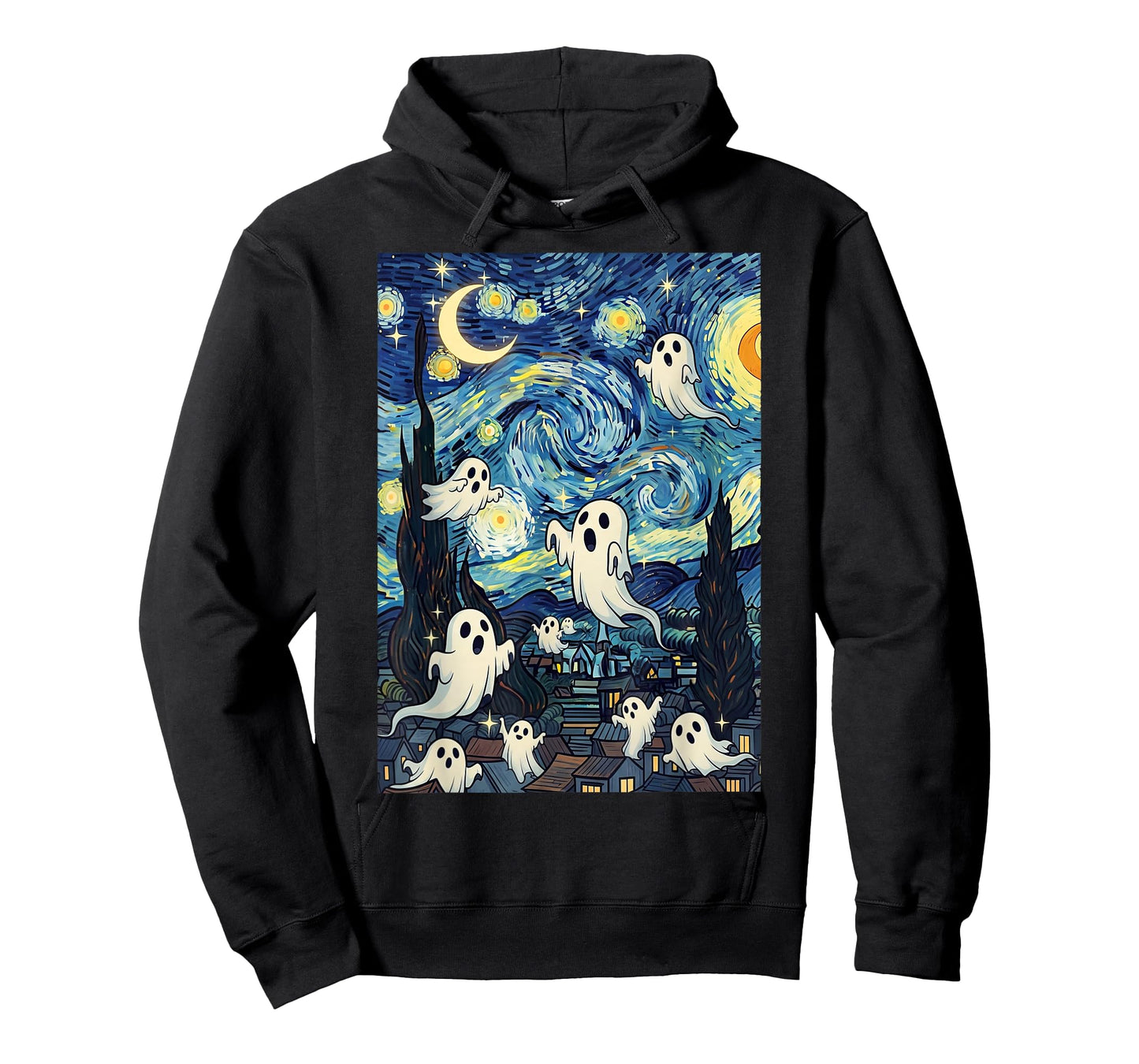 Spooky Ghosts in Starry Night Art Van Gogh Halloween Fun T-Shirt