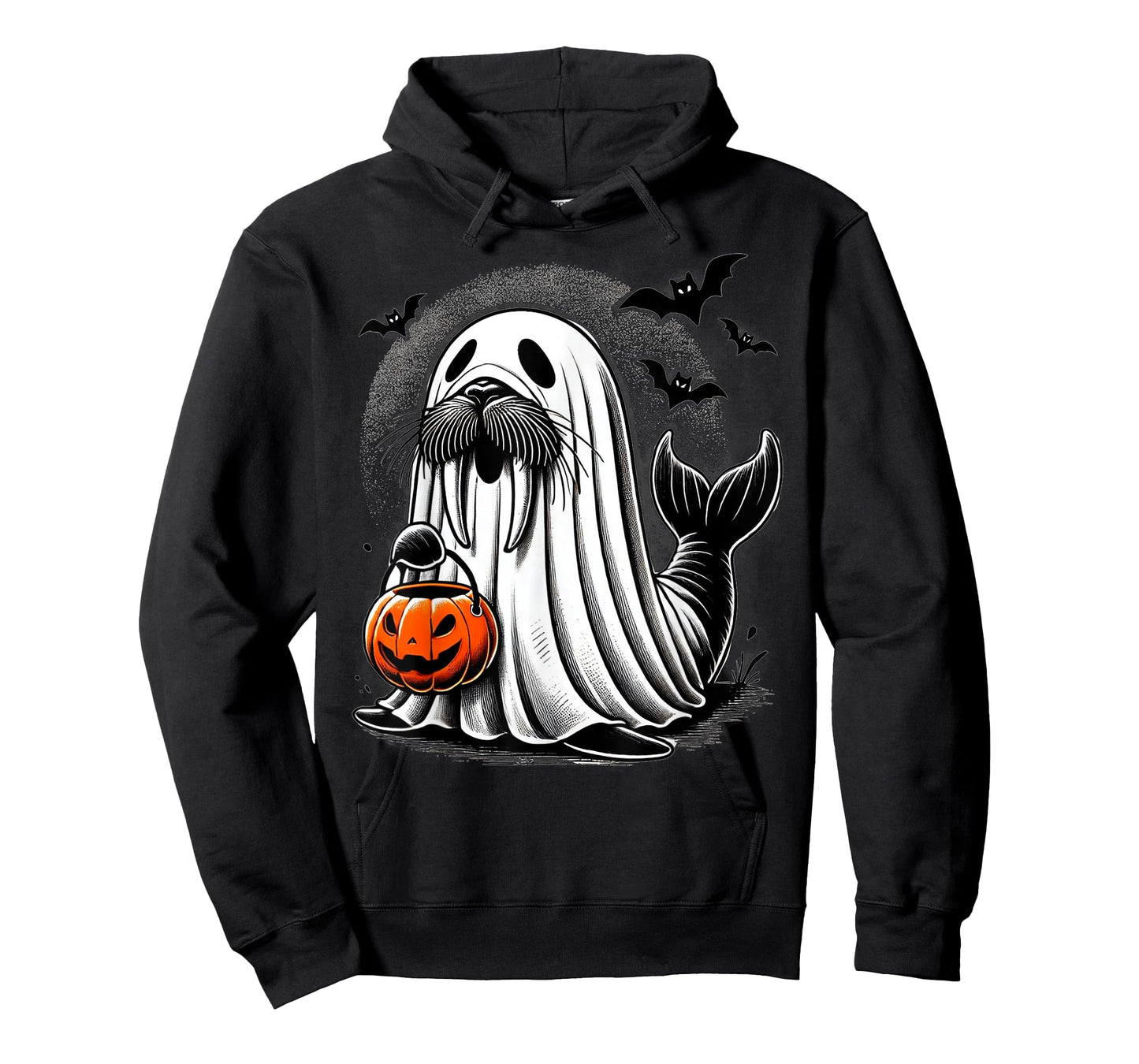 Funny Halloween Seal Ghost Costume Walrus Holding Pumpkin T-Shirt
