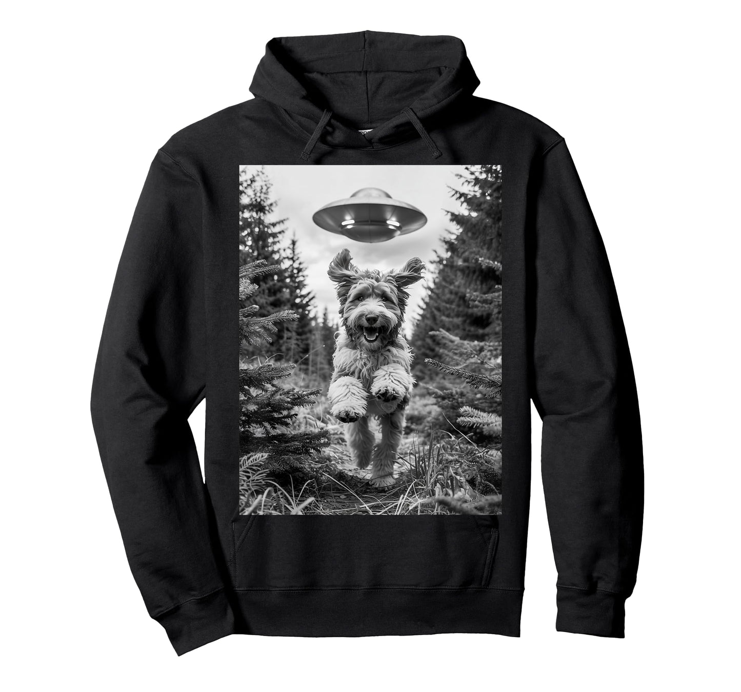 Cute Goldendoodle with Alien UFO Funny Scared Golden Doodle T-Shirt