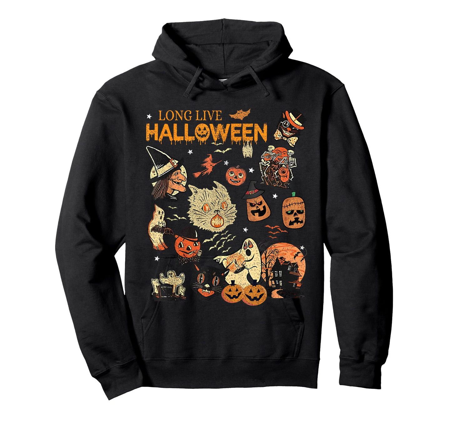 Long Live Halloween Vintage Pumpkin Witch Ghost Black Cat T-Shirt