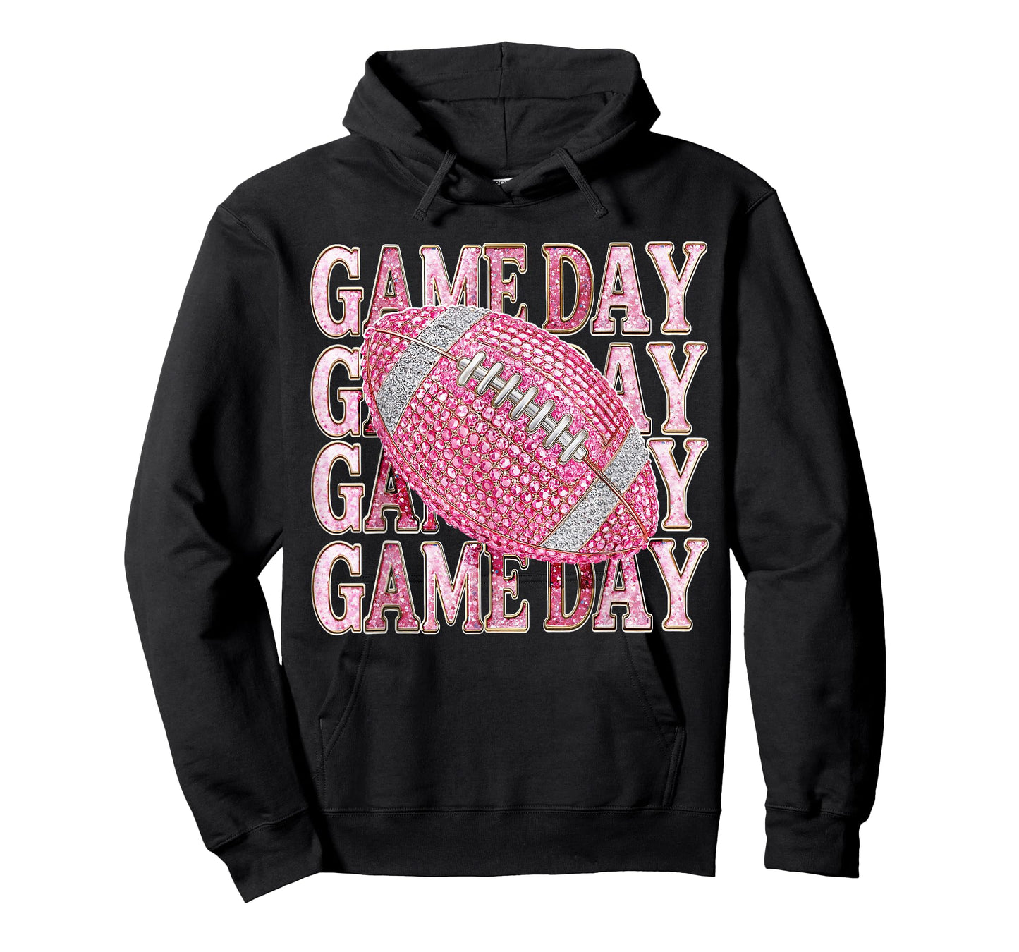 Pink Sparkle Game Day Football Mom Team Girls Women Black T-Shirt