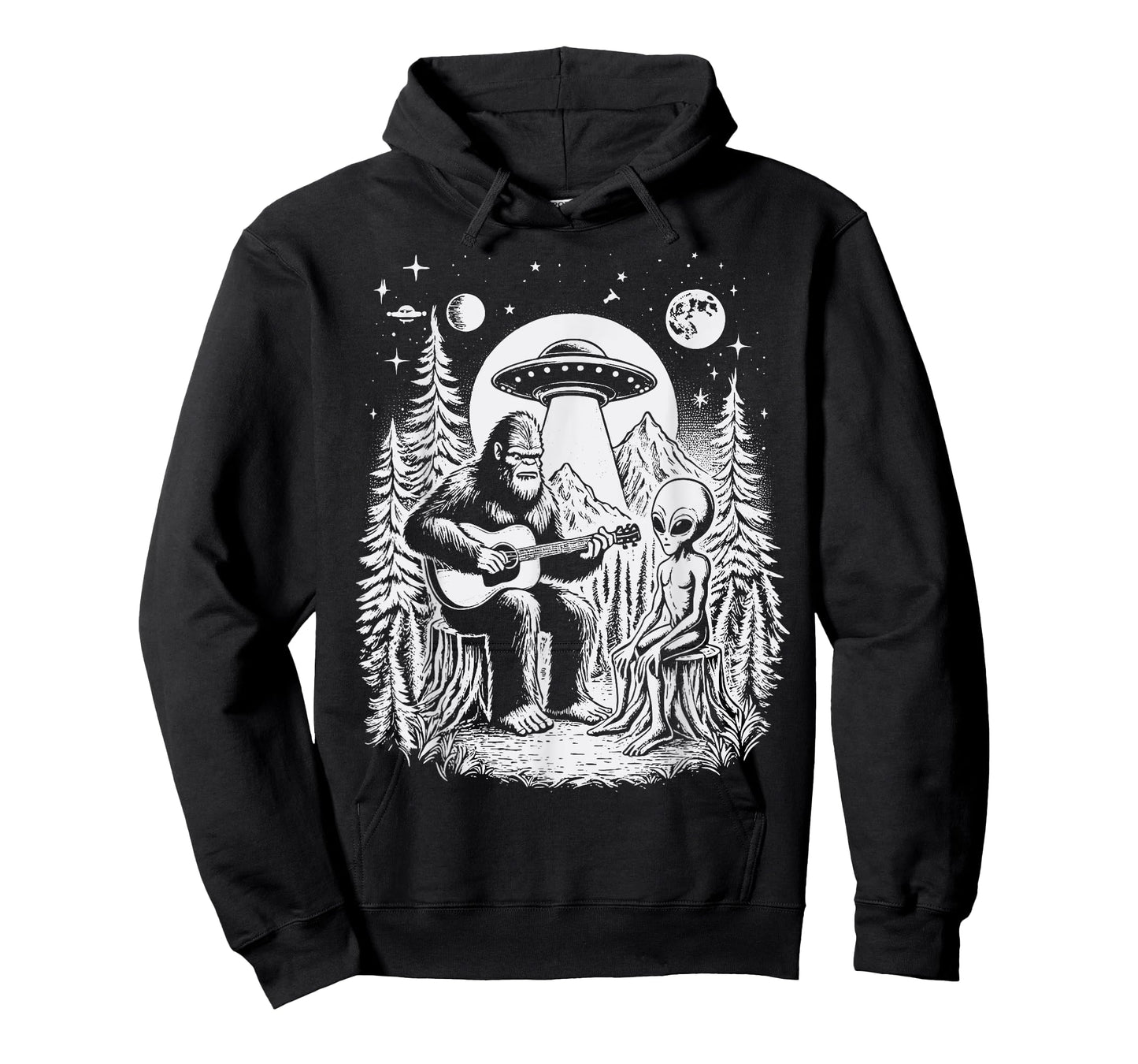 Bigfoot UFO Alien Around Campfire Nature Hiking Sasquatch T-Shirt