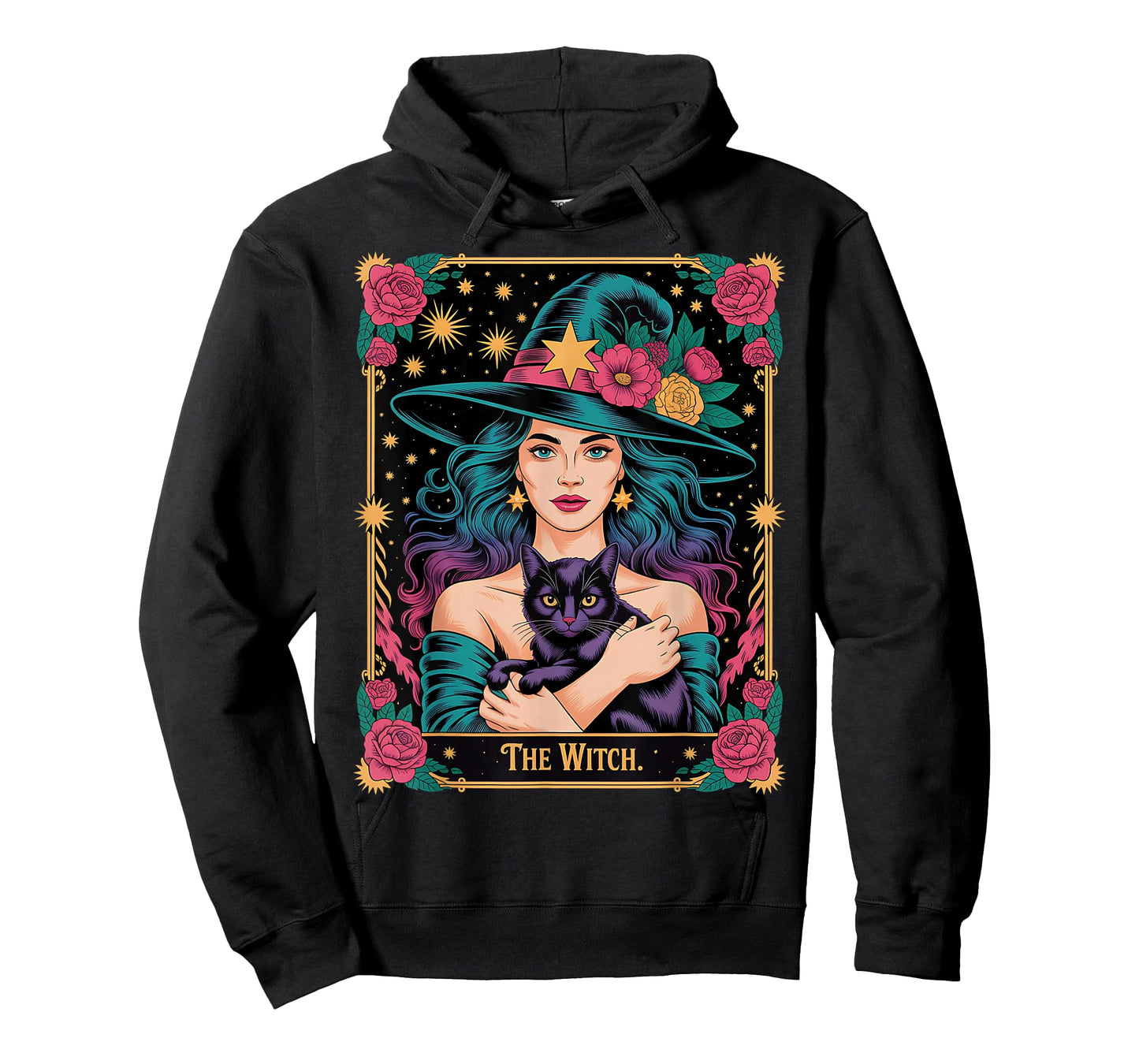 The Witch Card Halloween Gothic Witchy Vibes Black Cat T-Shirt