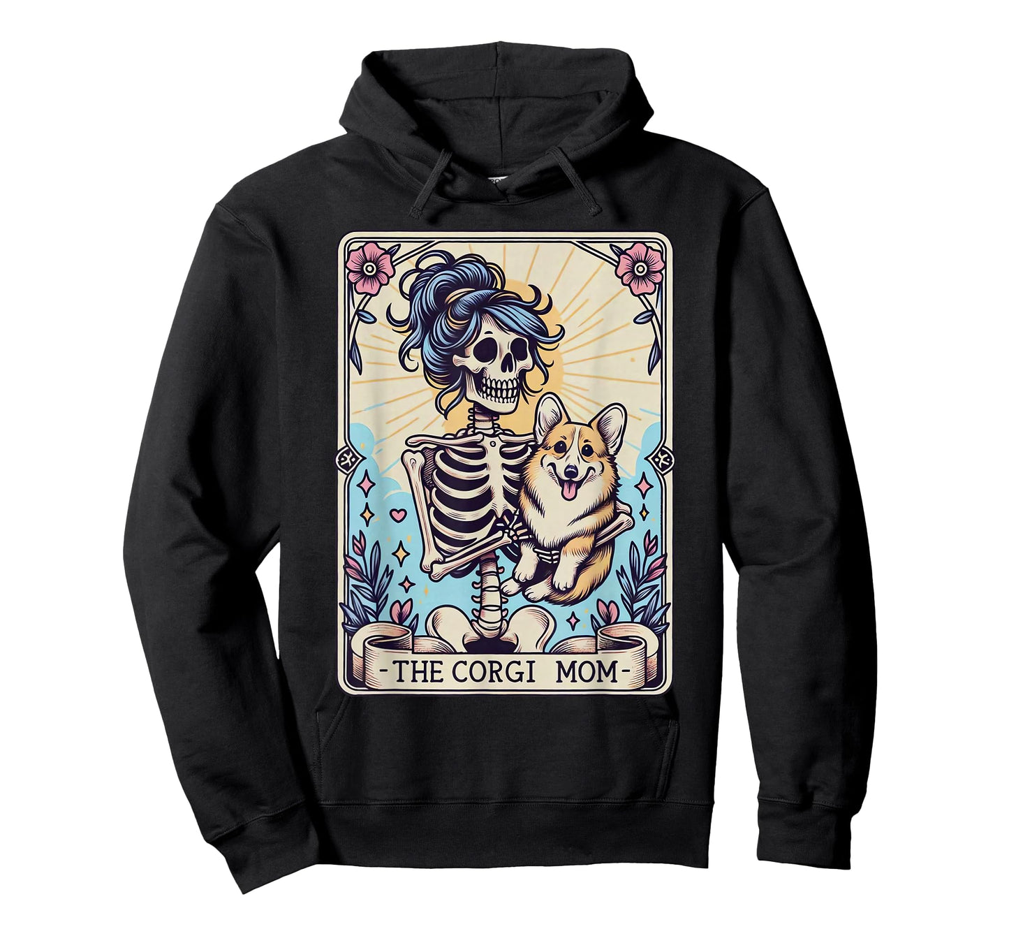 Retro Funny The Corgi Mom Tarot Card Skeleton Halloween T-Shirt