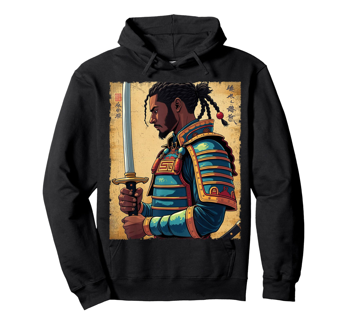 African Samurai Vintage Afro American Bushido Warrior Katana T-Shirt