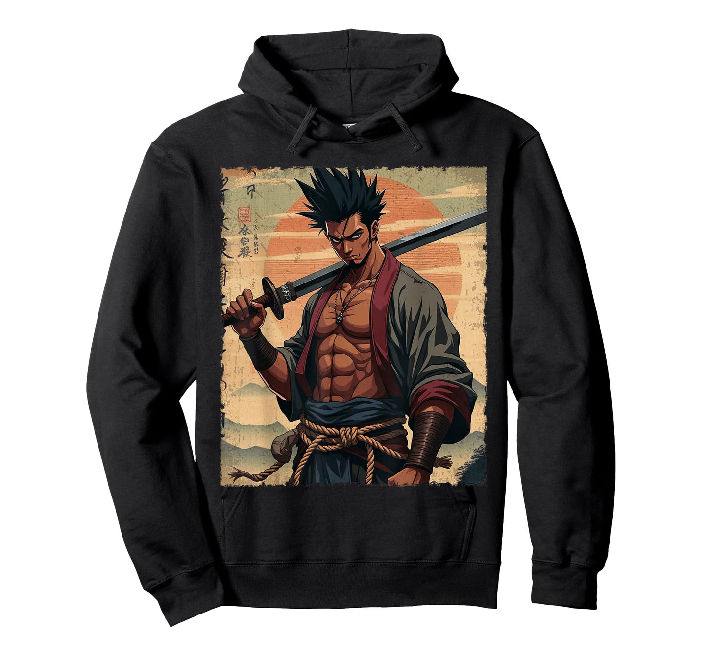 African Samurai Anime Afro American Bushido Warrior Katana T-Shirt