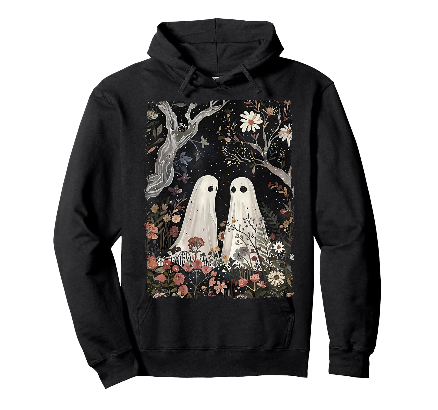 Ghost In The Flower Forest Halloween Spooky Season Vintage T-Shirt