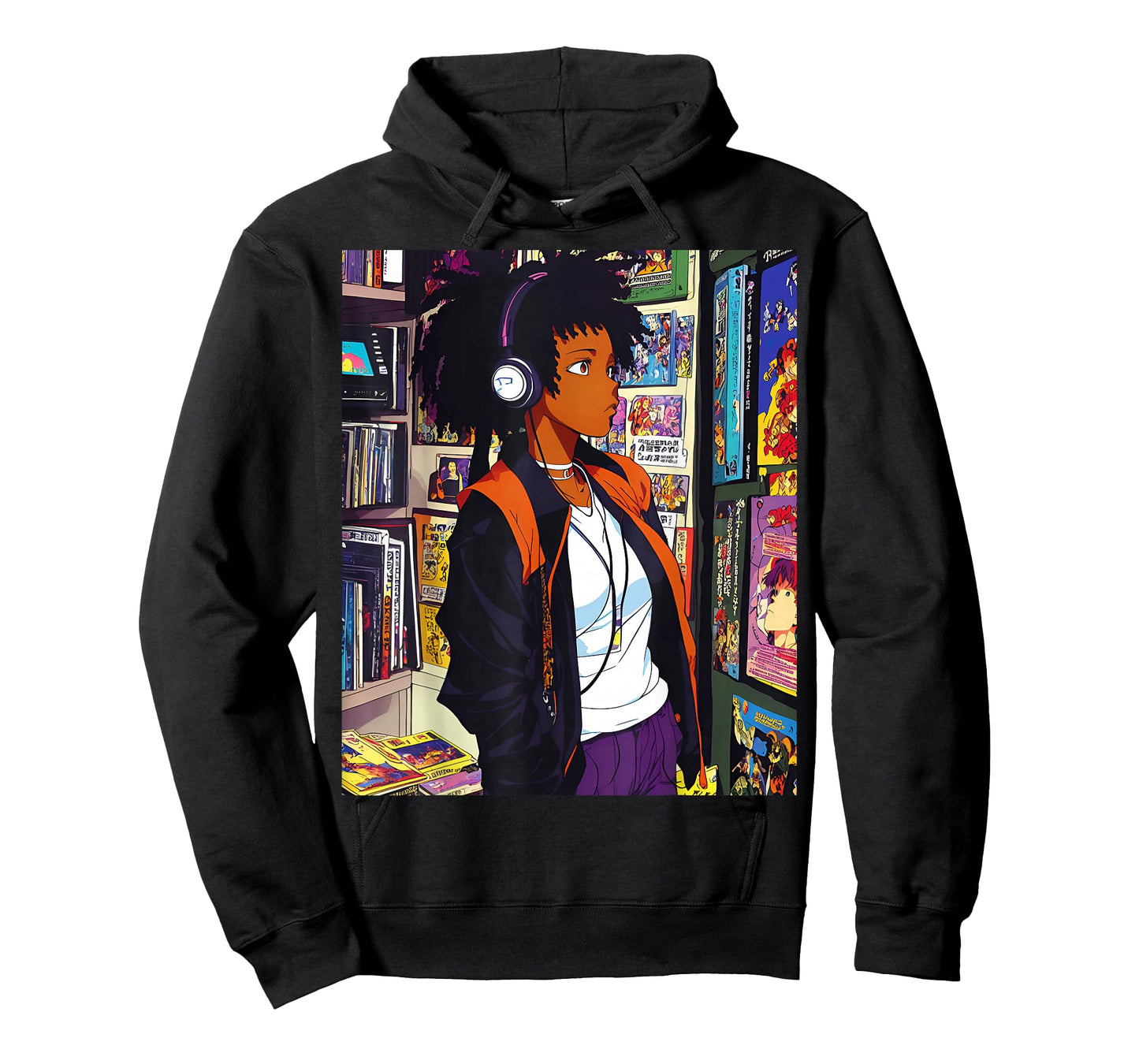 Anime Black Girl Lofi Music 90s Retro Afro Cartoon T-Shirt