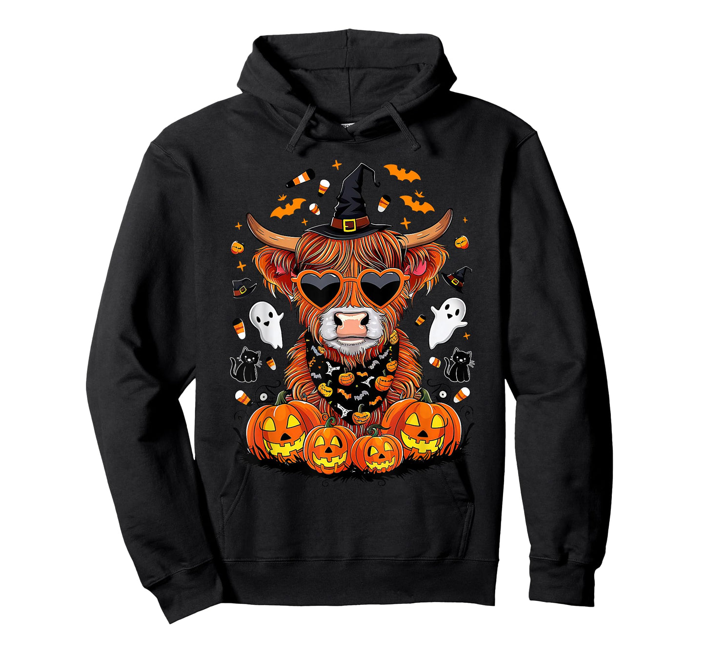 Halloween Highland Cow Farm Western Ghost Cow Witchy Pumpkin T-Shirt