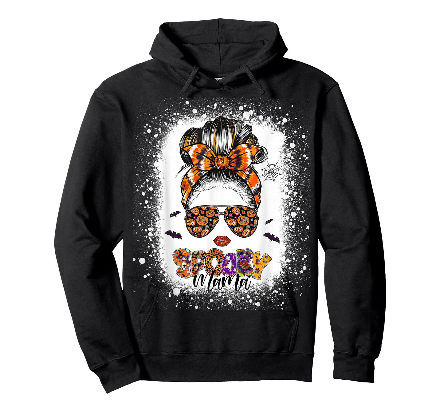 Spooky Mama Halloween Monster Messy Bun Skull Mom Bleached T-Shirt